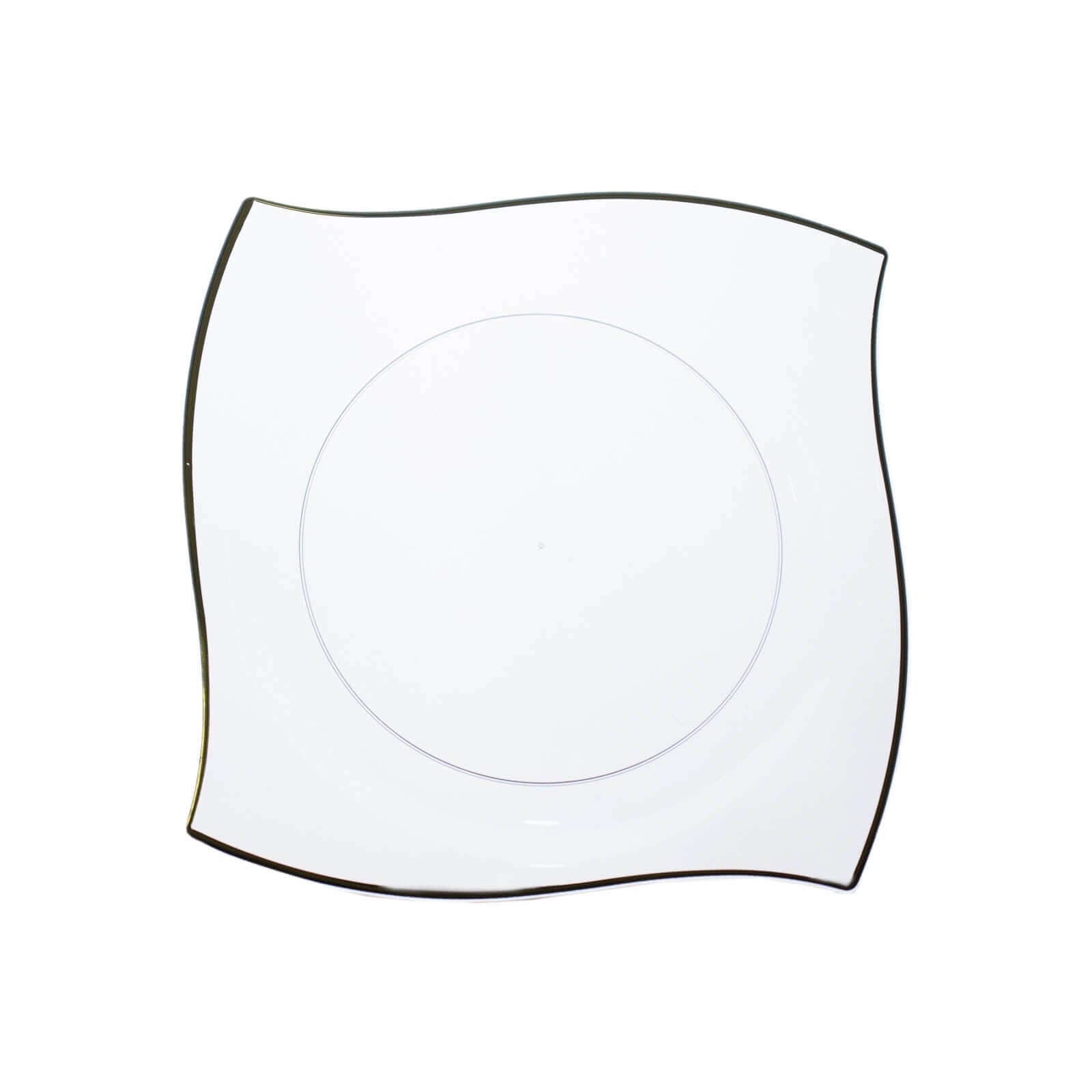 10-Piece Set of Clear Plastic Square Dessert Plates with Gold Wavy Rim - Disposable for Party Use