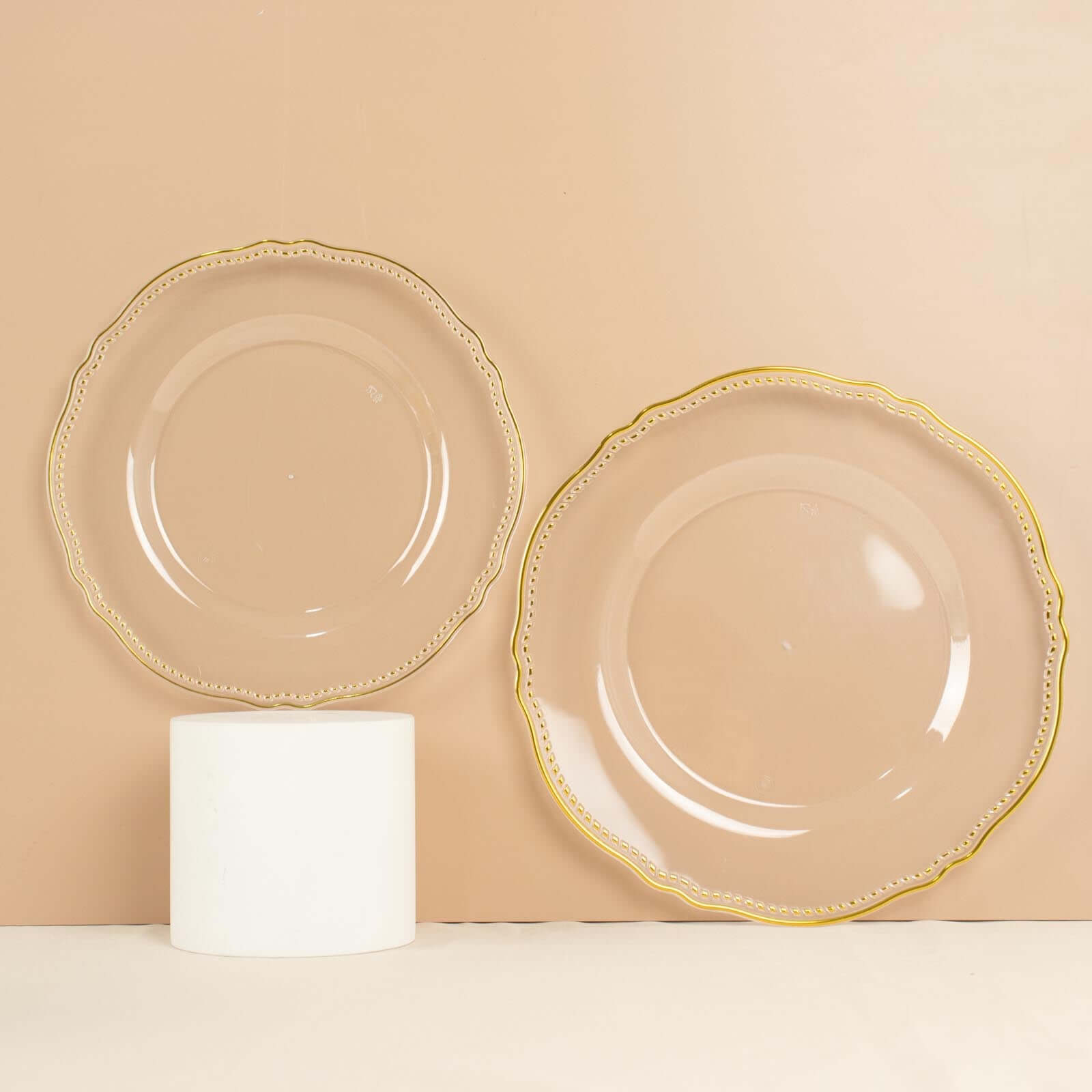 Hot Deal! 10-Pack Disposable Plastic Dinner Plates in Clear with Gold Scalloped Rim, 9 Inches