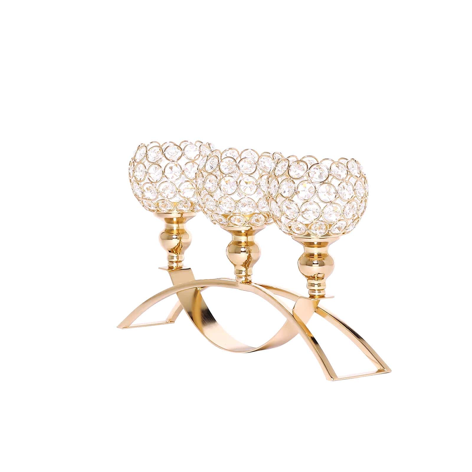 Chic Gold 3-Arm Arch Bridge Candelabra with Crystal Beads - Ideal Table Centerpiece for Events