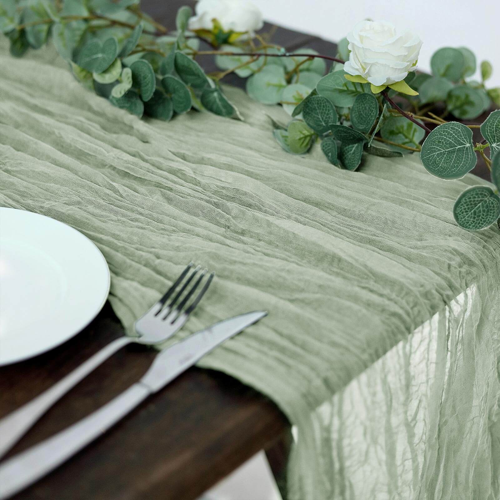 Hot Sale! 10ft Dusty Sage Green Gauze Cheesecloth Table Runner for Rustic Boho Decor