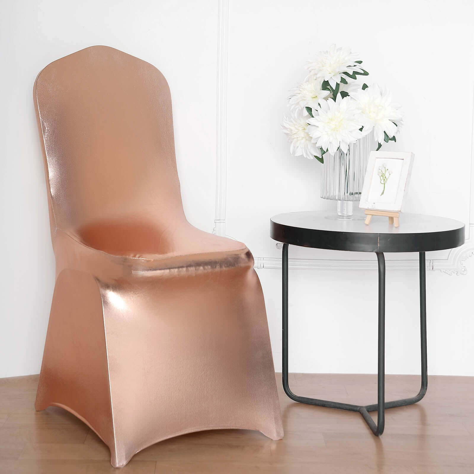 Metallic Rose Gold Glittering Spandex Fitted Slipcover for Banquet Chairs