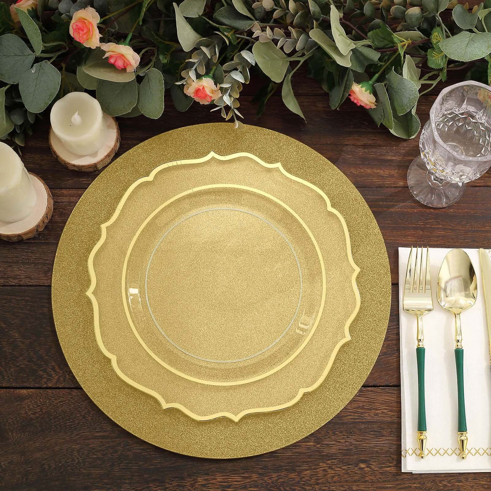 20-Piece Set of Disposable Gold Glitter Paper Placemats - 210GSM, 13" for Elegant Events