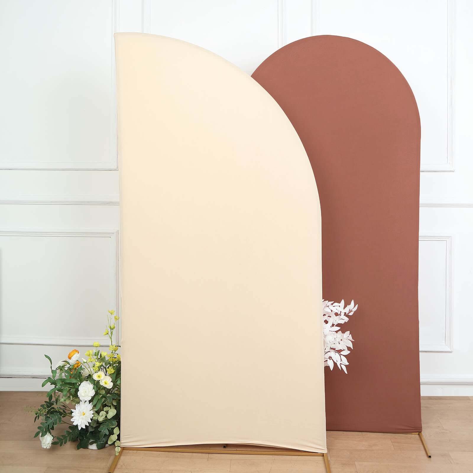 Hot Sale! 7ft Matte Beige Spandex Custom-Fitted Half Moon Wedding Arch Backdrop Stand Cover