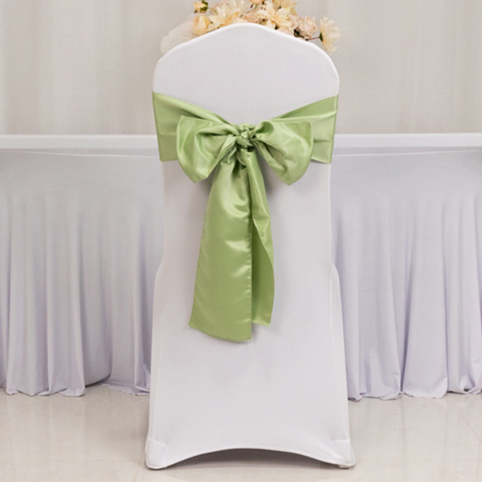 5-Piece Set of Lamour Satin 6x106 Sage Green Chair Sashes - Reusable Decorative Bows