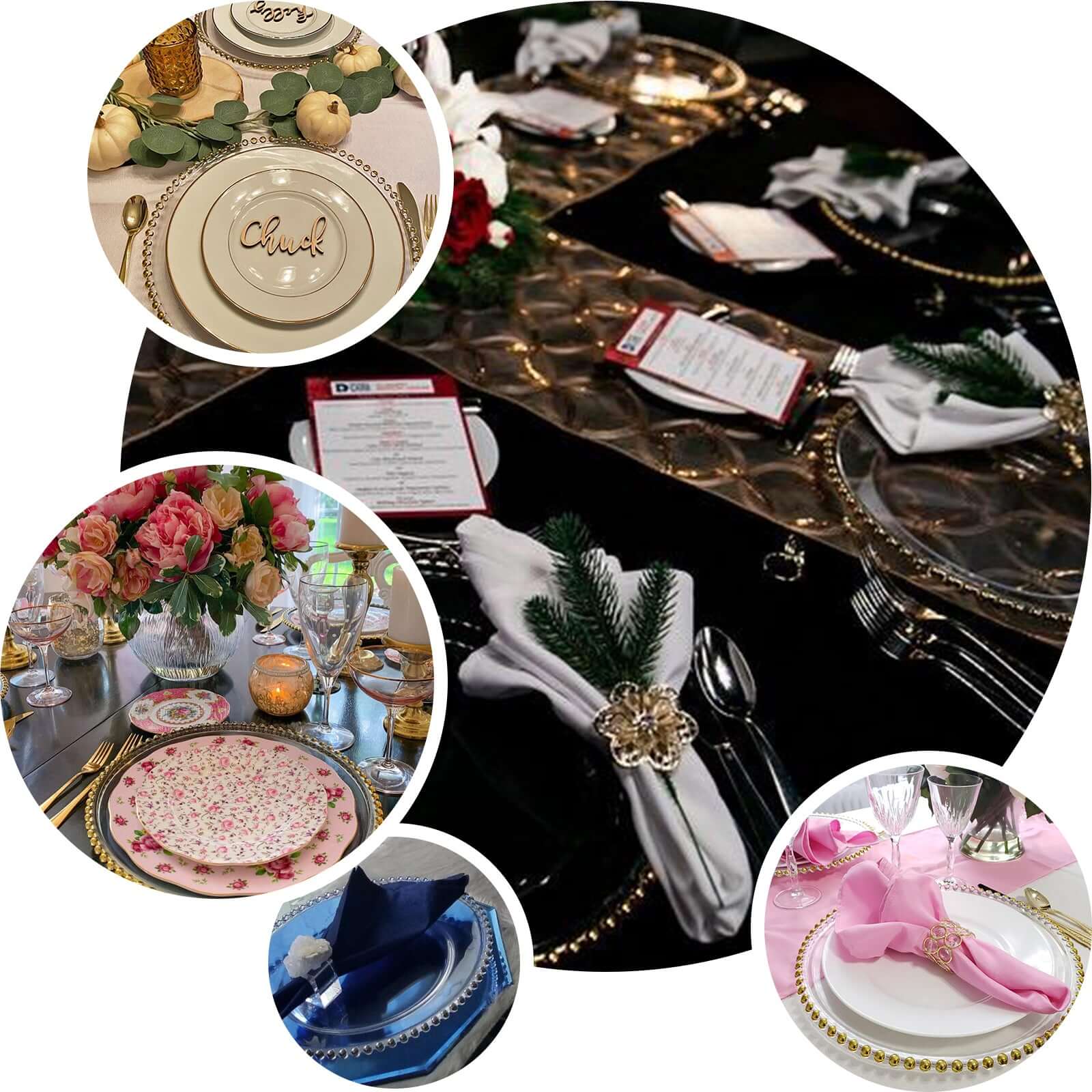 Set of 6 Acrylic Round 13-inch Amber Gold Charger Plates with Beaded Edging for Dinner Parties
