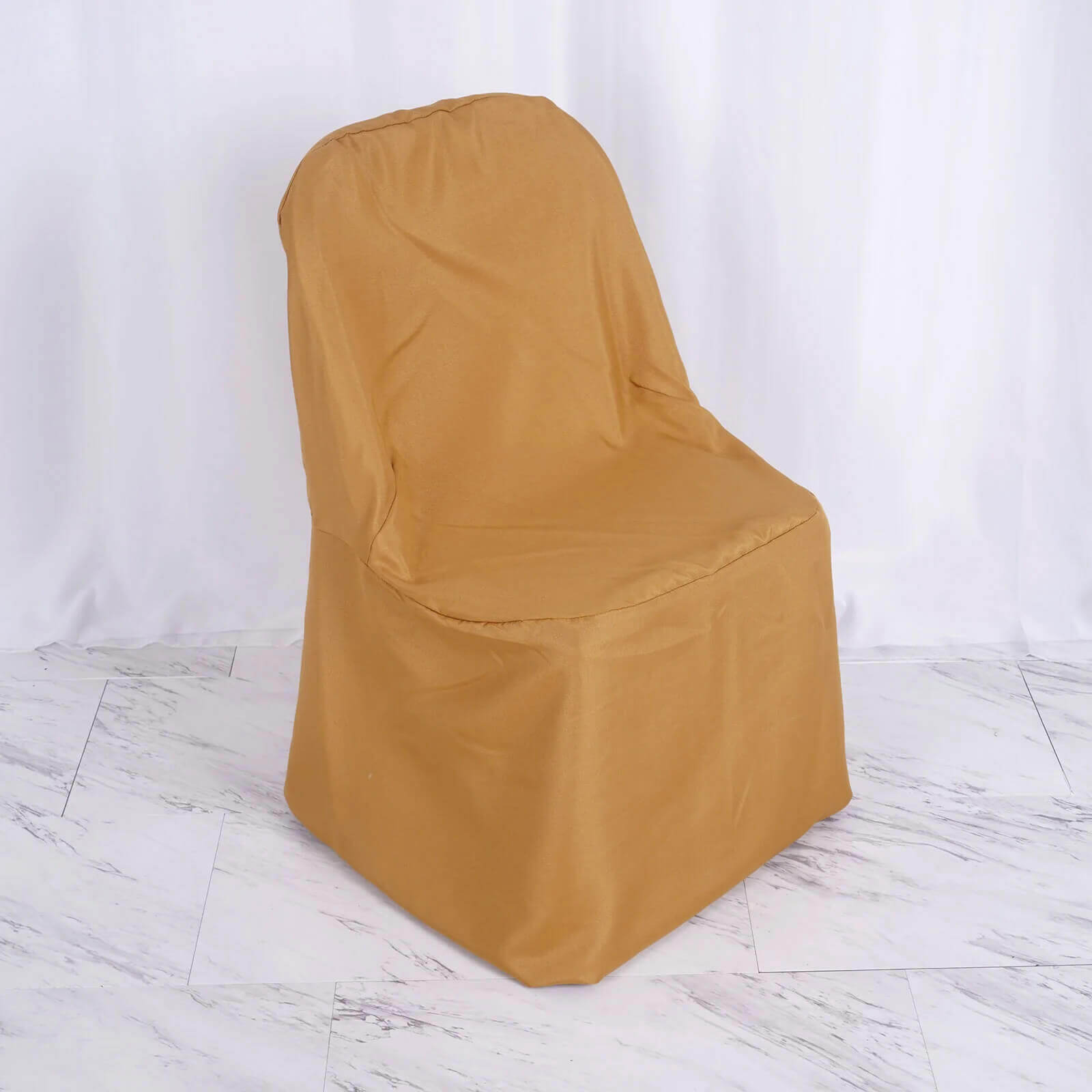 10-Piece Set of Gold Polyester Slip-On Chair Covers for Folding Chairs - Wrinkle-Free & Stain-Resistant