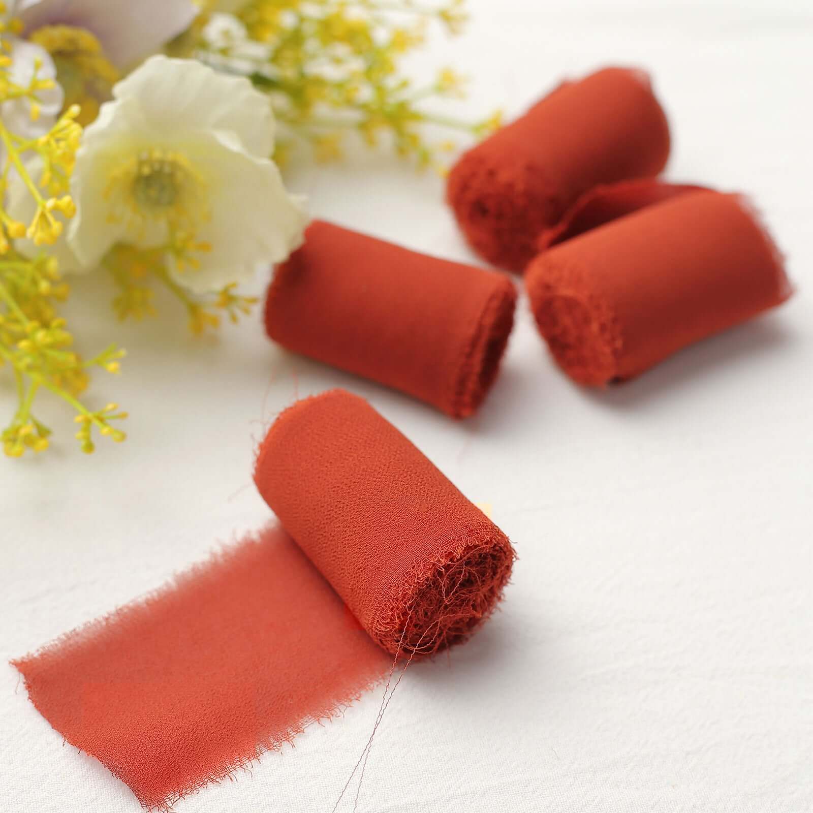 Special Offer! 2-Pack 6-Yard Terracotta (Rust) Silk-Like Chiffon Ribbon Rolls for DIY Wedding Bouquets