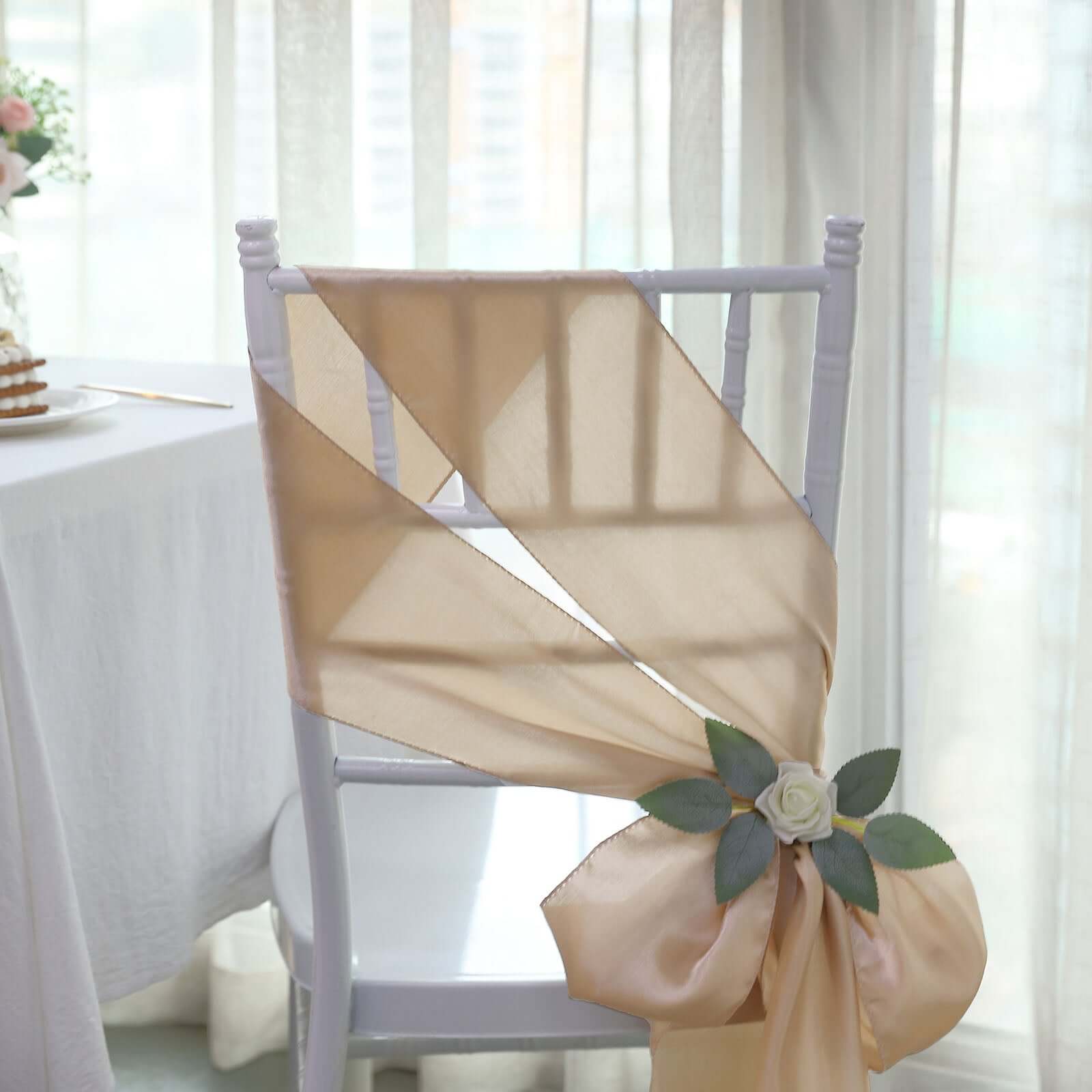 5-Piece Nude Satin Chair Sashes - Durable, Shiny Finish 6x106