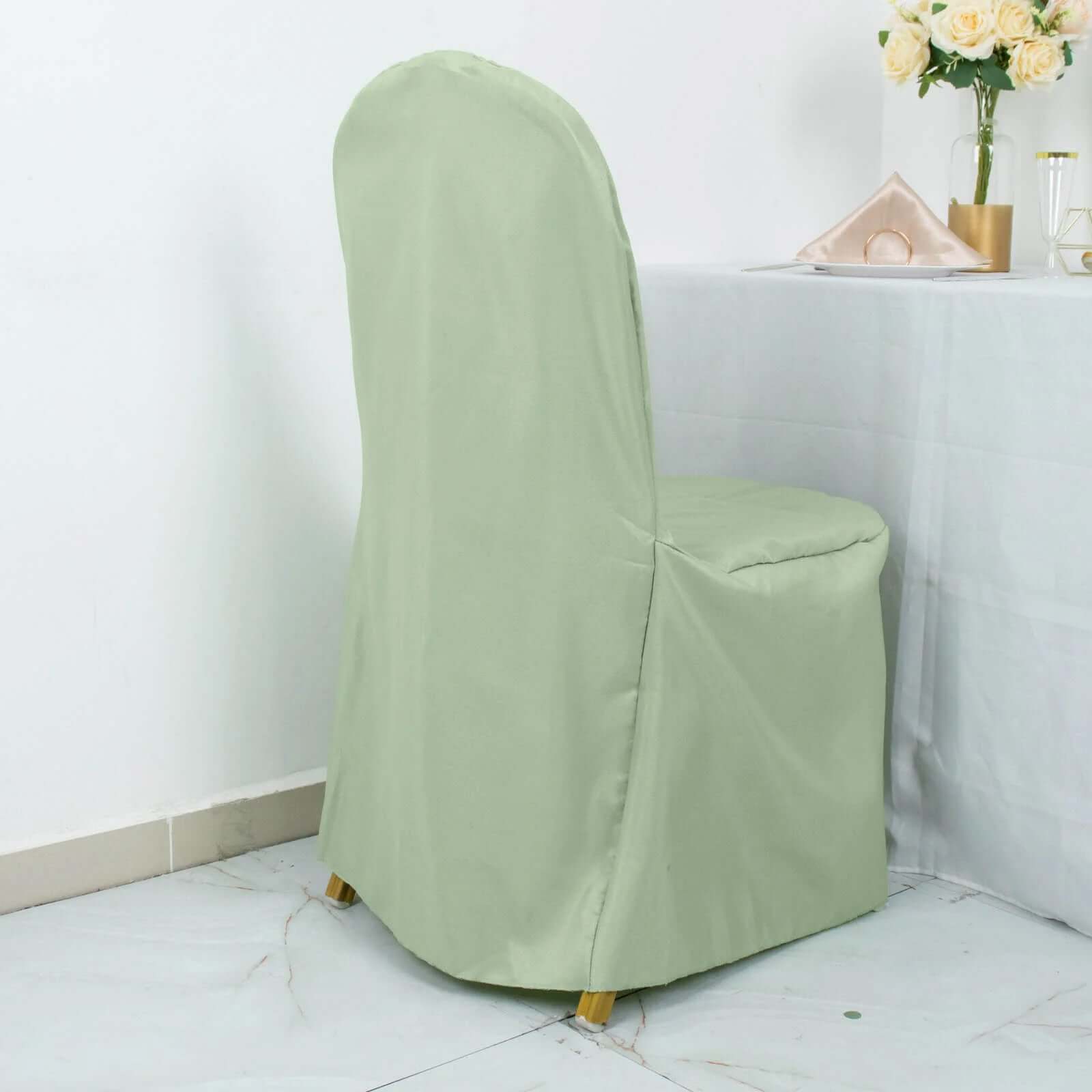 10-Pack Sage Green Polyester Stain-Resistant Slip-On Chair Covers for Banquets - Great Deal!