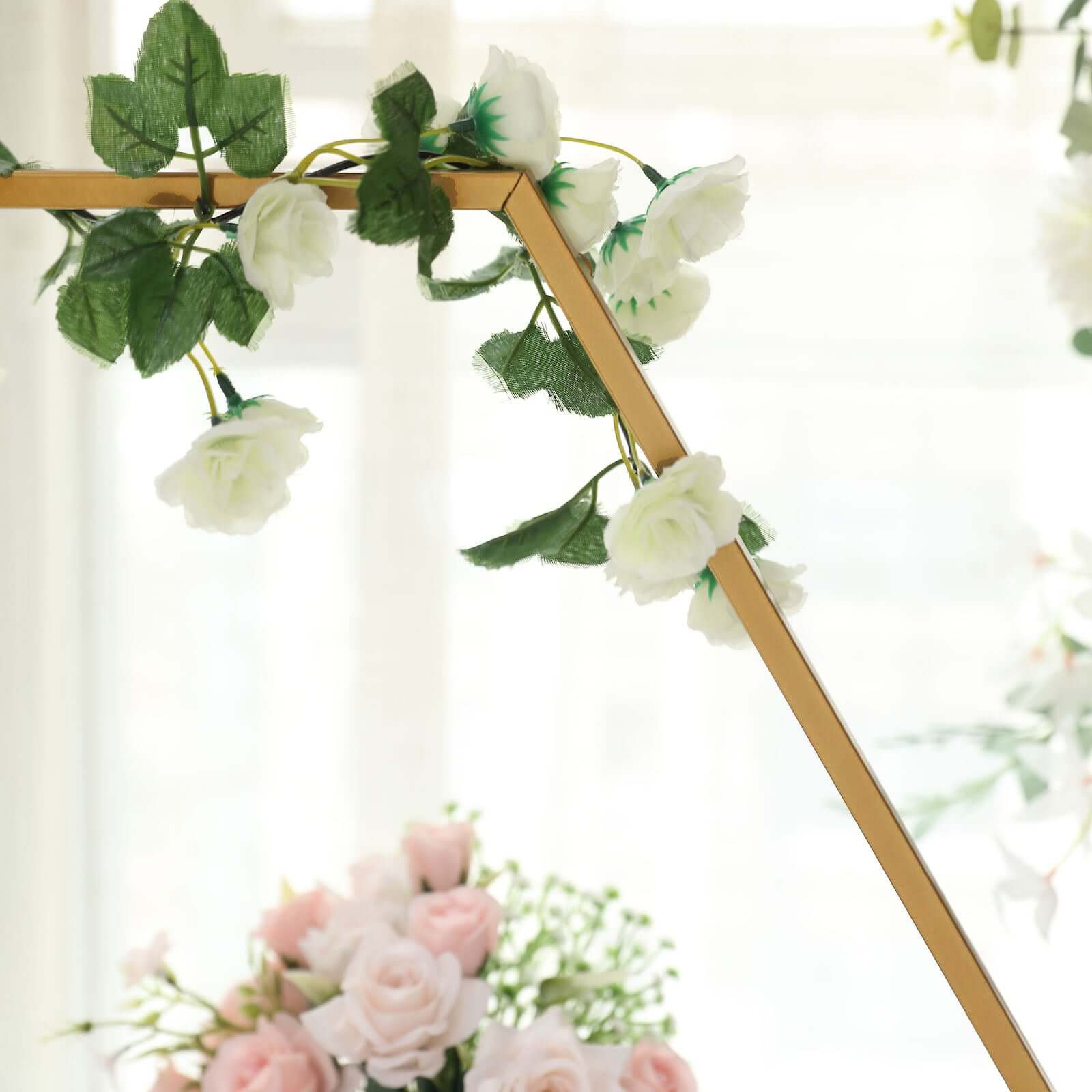 Hot Sale! Gold Metal Hexagon Self - Standing Wedding Arch Table Centerpiece 21