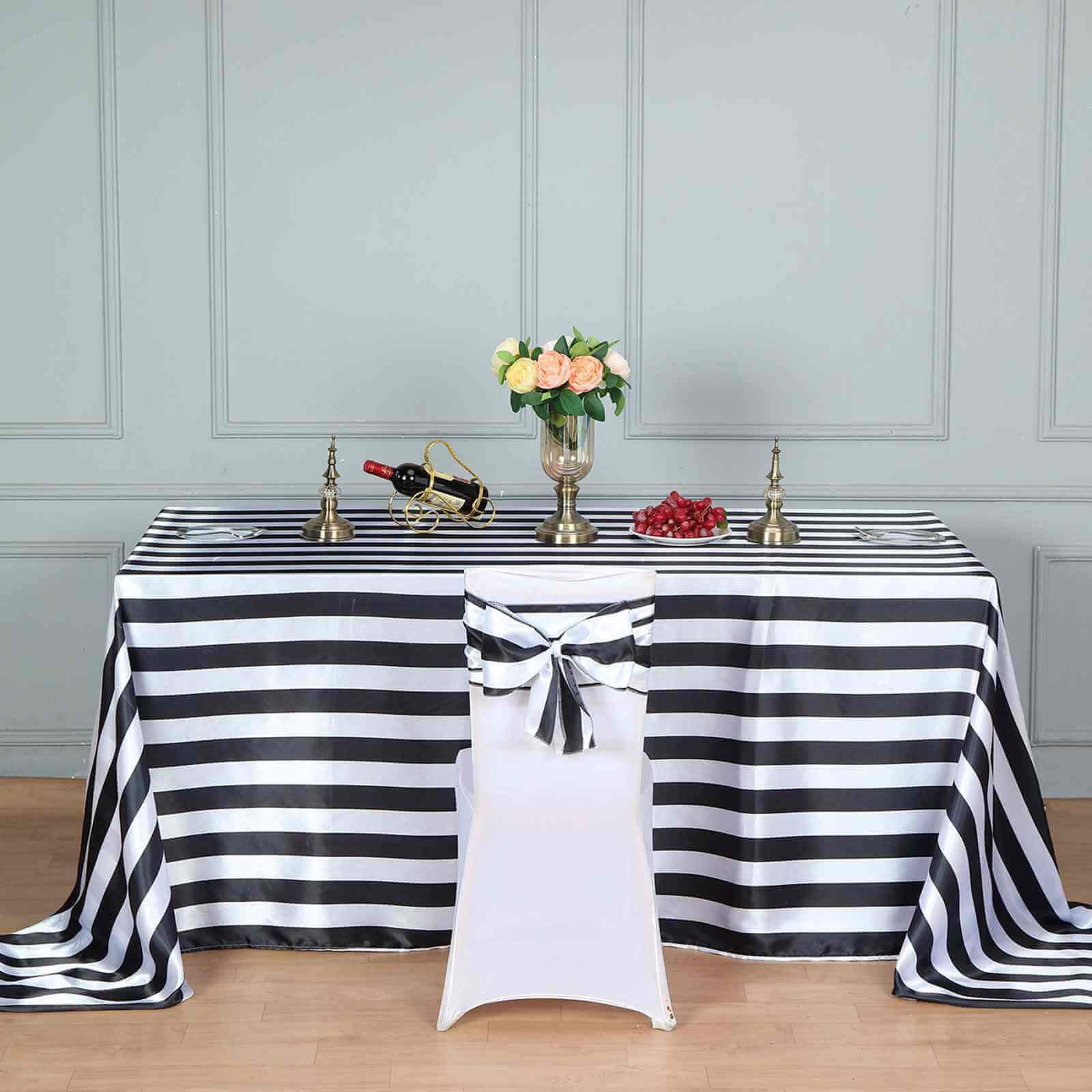 5-Pack Satin Chair Sashes in Black/White Stripes - Ideal Decor for Weddings and Gatherings