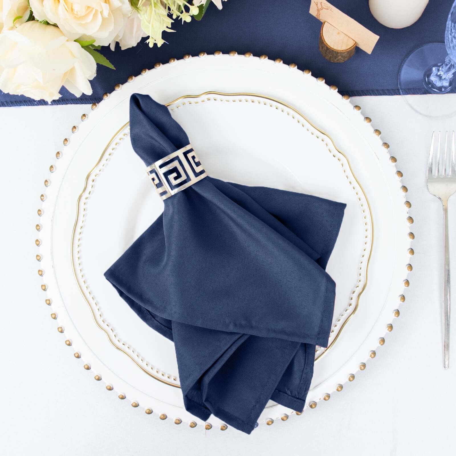 Navy Blue 17x17 Polyester Dinner Napkins - 5 Pack, Durable & Wrinkle-Free