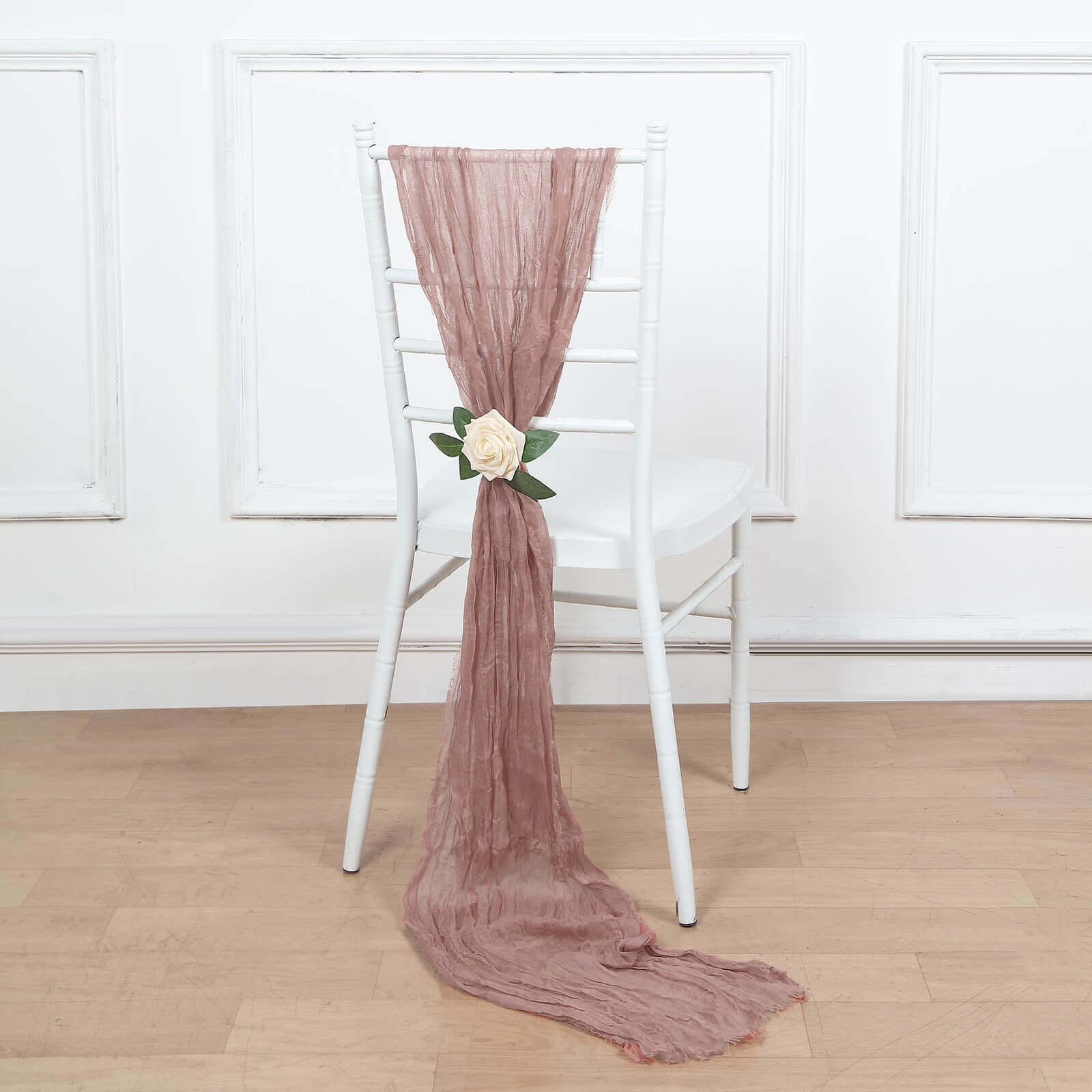 5-Pack Dusty Rose Cheesecloth Chair Sashes - Ideal for Weddings & Gatherings