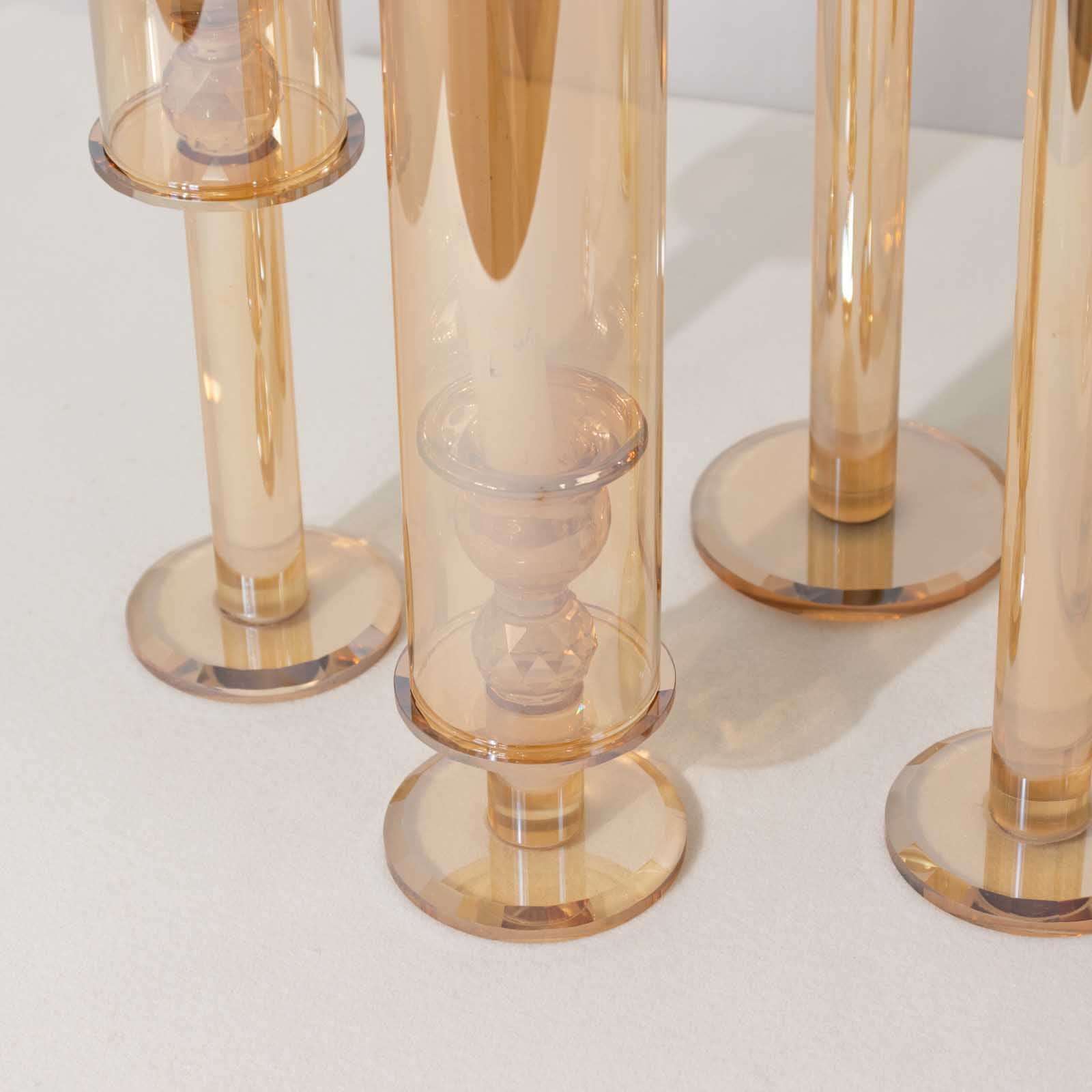 4-Piece Set of Gold Crystal Glass Hurricane Taper Candle Holders - Assorted Sizes