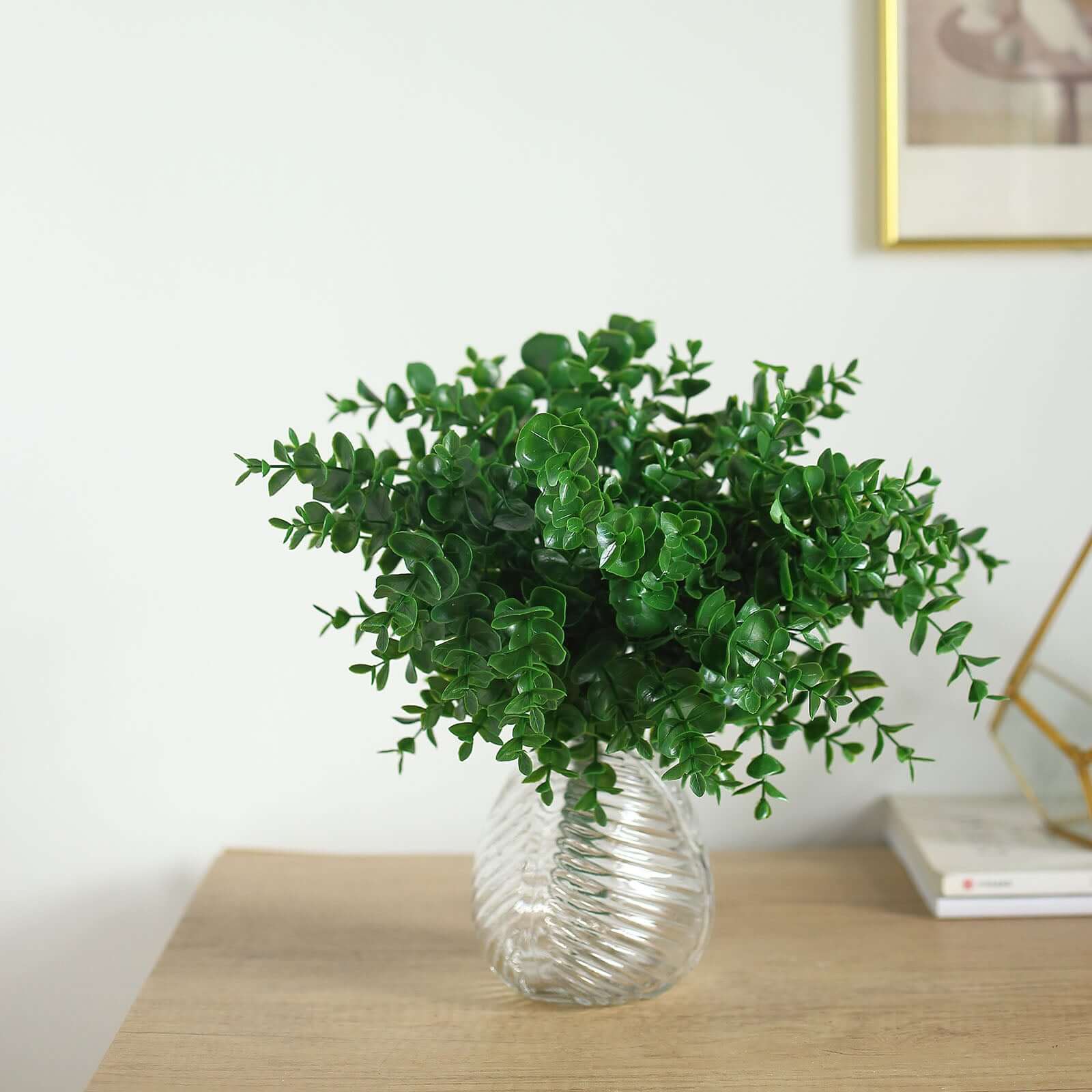 Set of 3 Artificial Dark Green Eucalyptus Stems, 13.5 Inches Tall