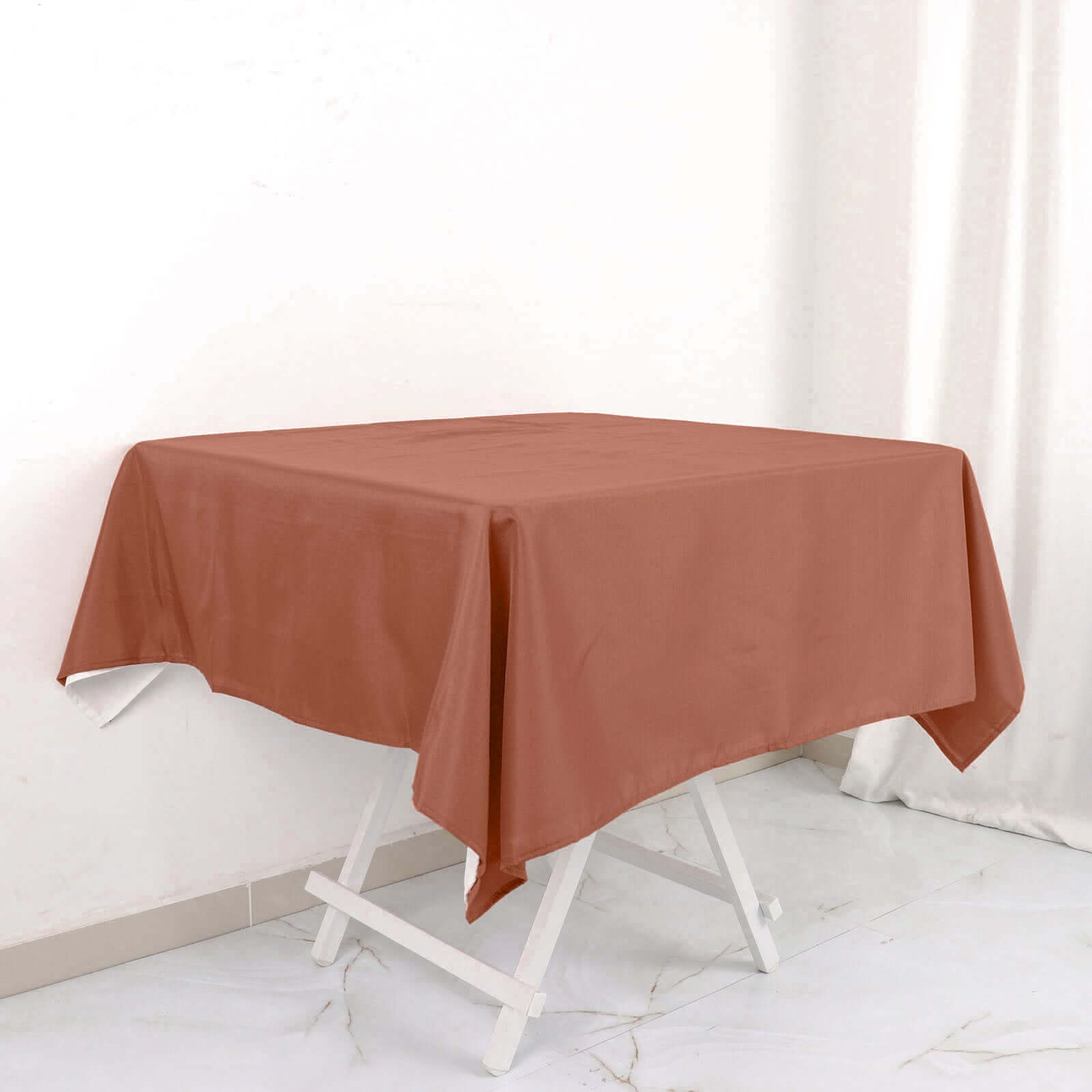 Wrinkle-Resistant & Durable 54x54 Polyester Square Terracotta (Rust) Tablecloth