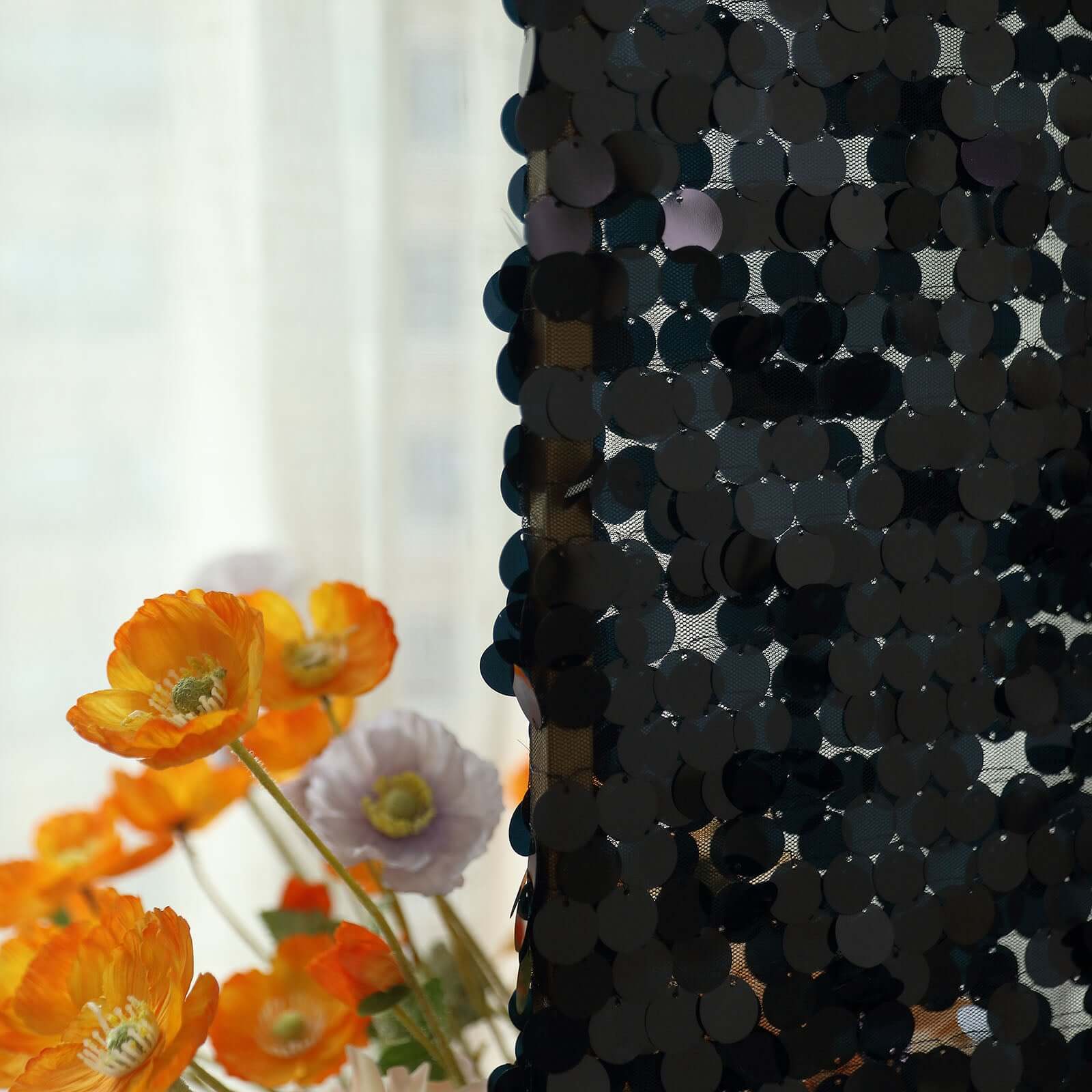 7ft Double-Sided Sparkling Black Payette Sequin Cover for Round Top Wedding Arch