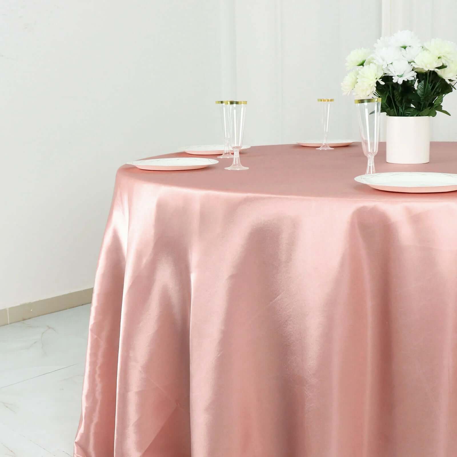 Stylish Dusty Rose Satin 132 Round Tablecloth - Seamless & Stain-Resistant
