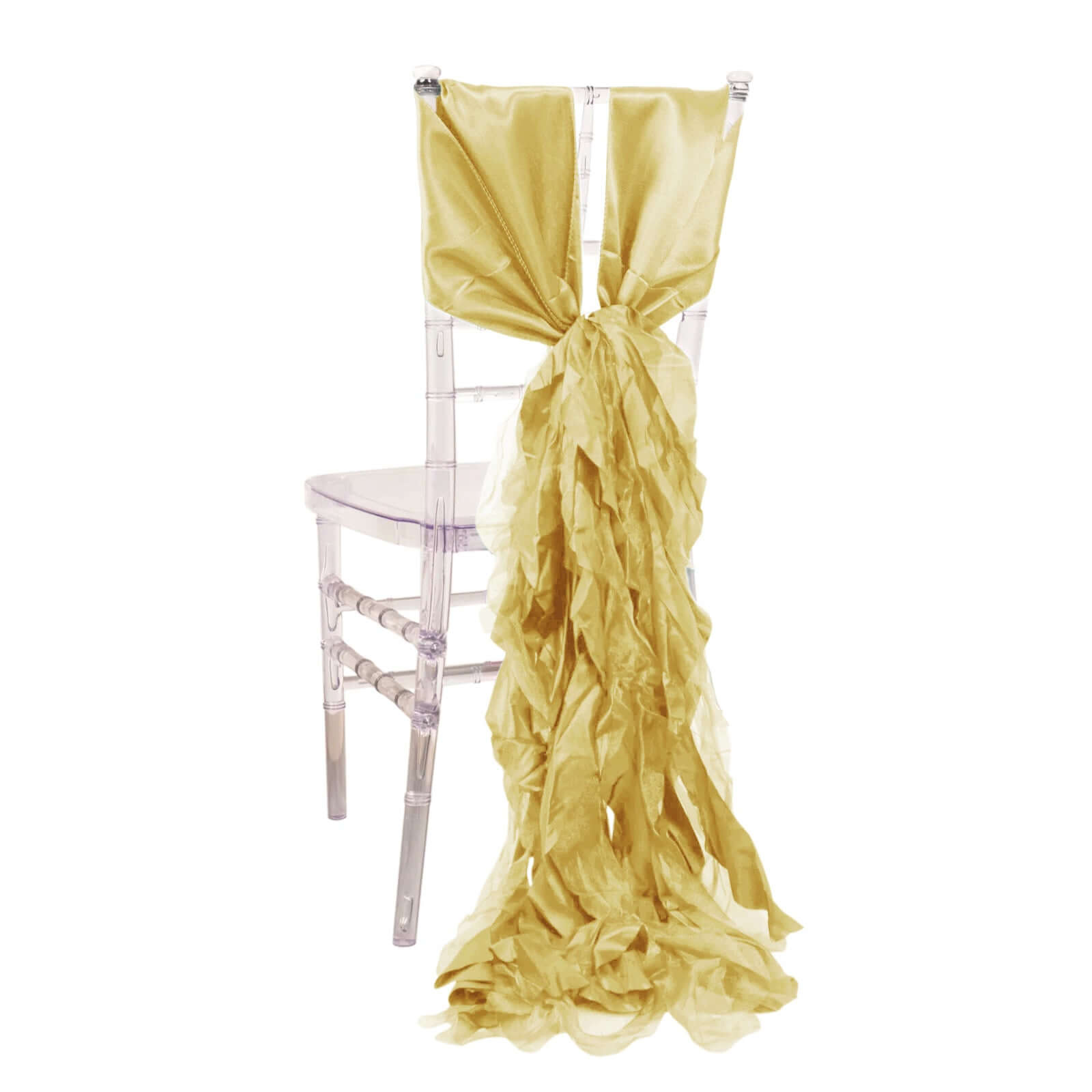 Hot Deal! 5-Piece Champagne Chiffon Satin Chair Sashes with Curly Willow Style
