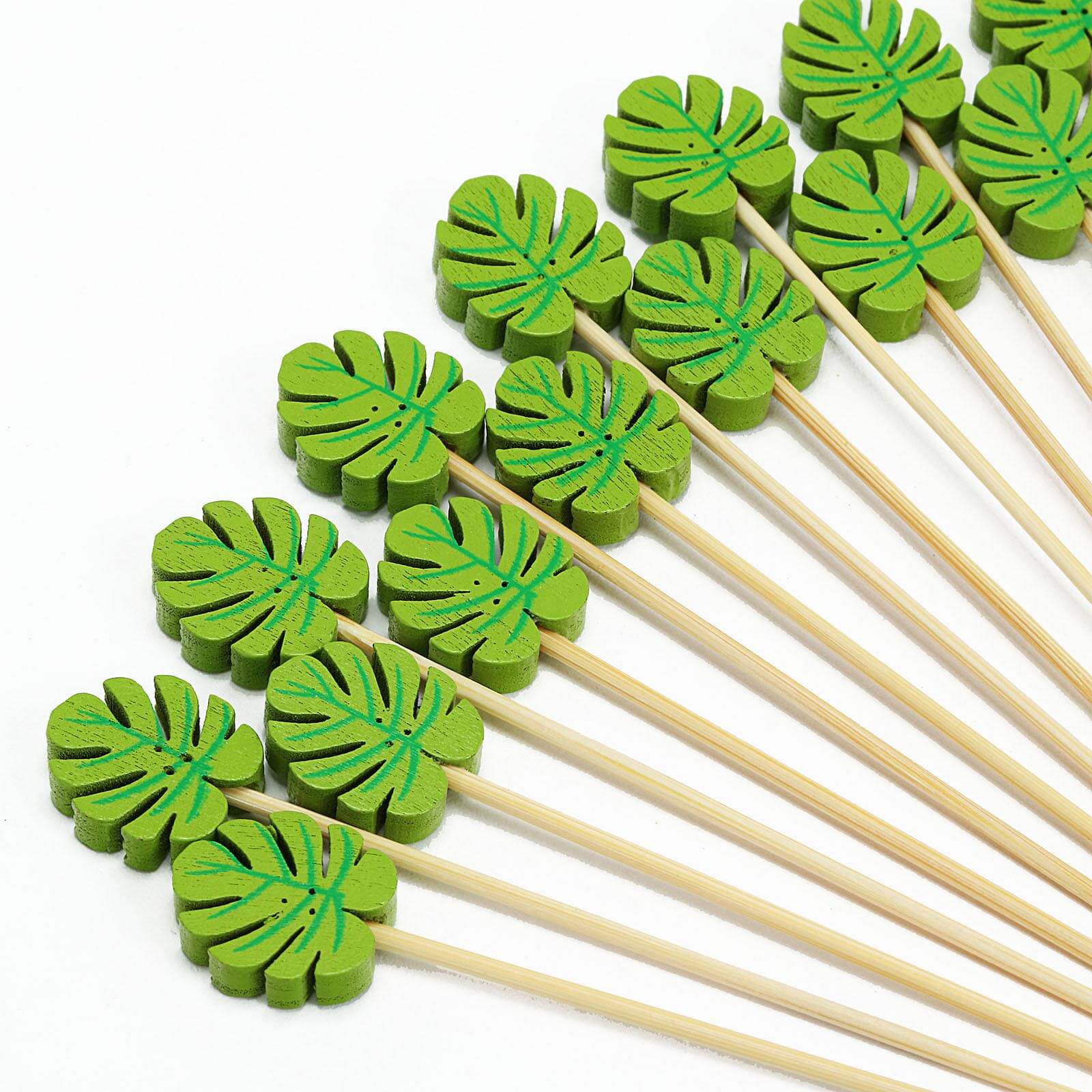 100-Piece Set of Eco-Friendly Bamboo Cocktail Picks with Tropical Leaf Design, 5 Inches Long