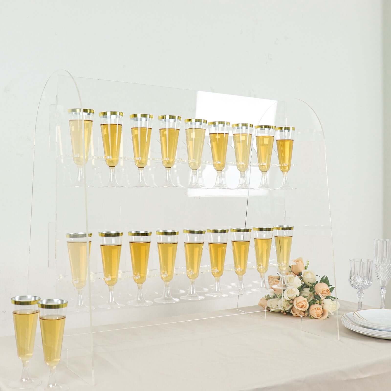 Clear 2-Tier Acrylic Champagne Glass Holder Display Stand - Ideal for Events & DIY Bars, 18 Hooks Included
