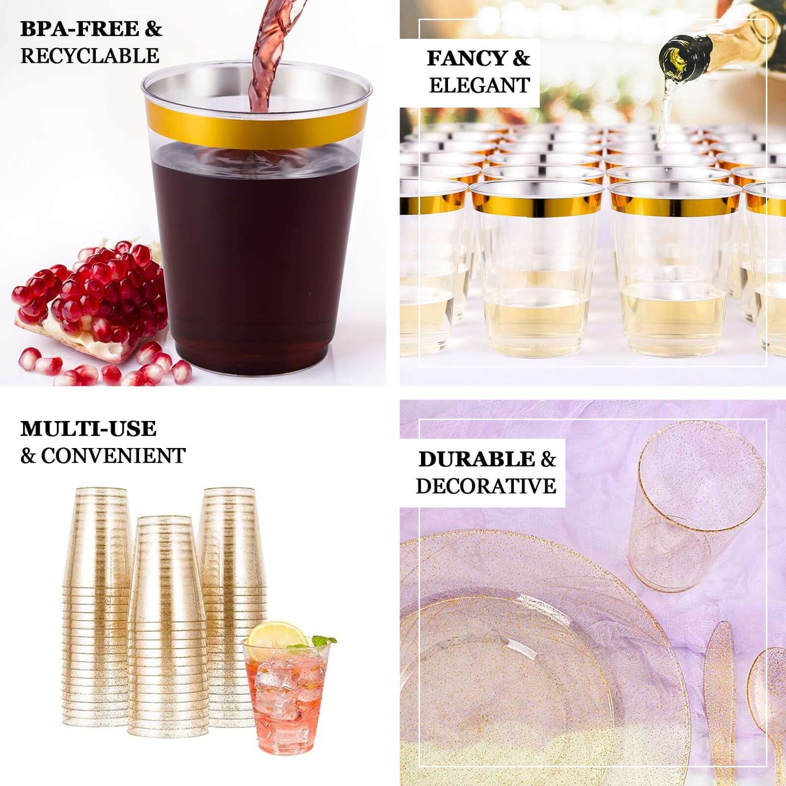 Get 25-Pack of 10oz Transparent Amber Gold Plastic Tumbler Cups with Gold Rim for Stylish Disposable Party