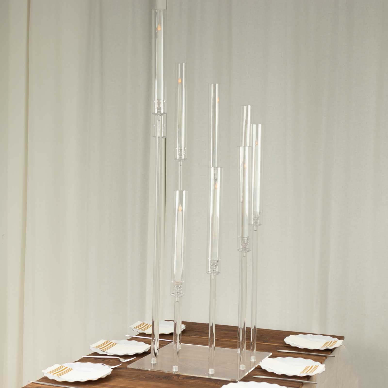 4ft Clear 9-Arm Cluster Acrylic Candelabra with Square Base - Elegant Table Centerpiece for Pillar Candles