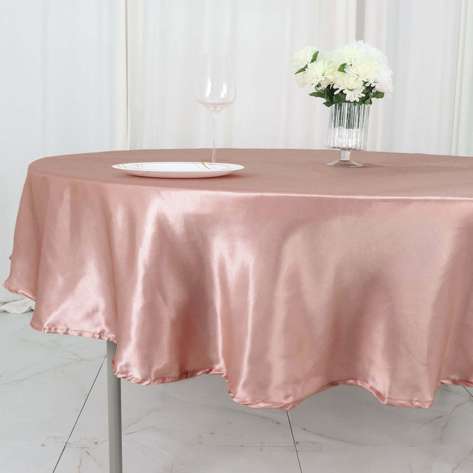 Exclusive Dusty Rose Satin Round Tablecloth - 90 Inches, Smooth & Lustrous