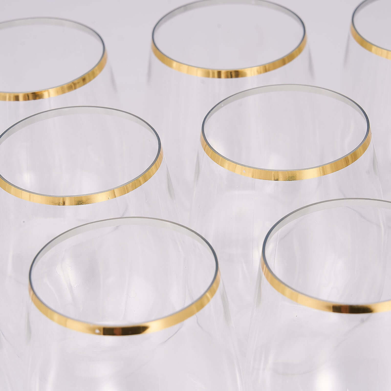 12-Pack Reusable 12oz Clear Plastic Wine Tumblers with Gold Rim - Ideal for Events