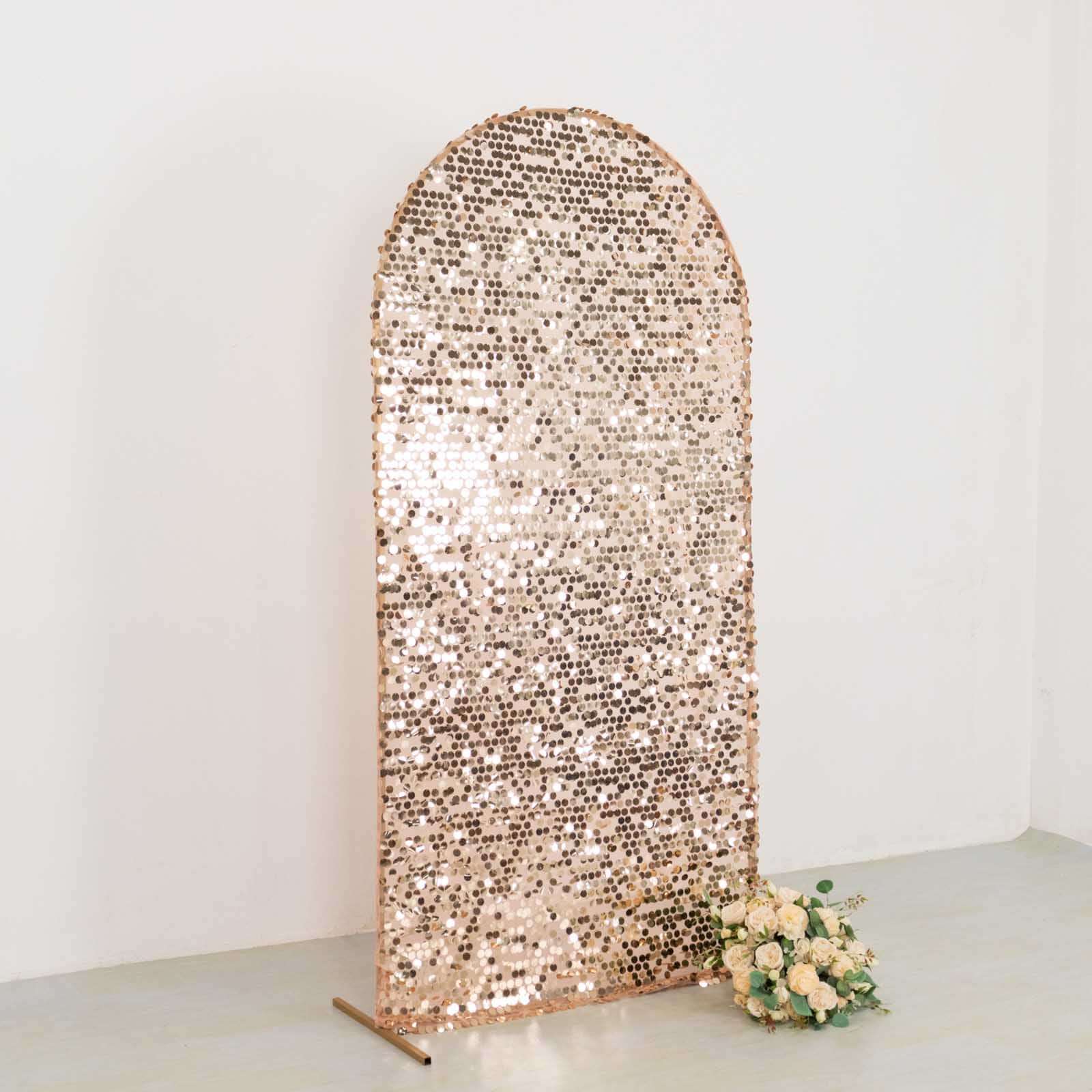 Sparkly 7ft Rose Gold Payette Sequin Fitted Cover for Round Top Wedding Arch - Ideal Decor!