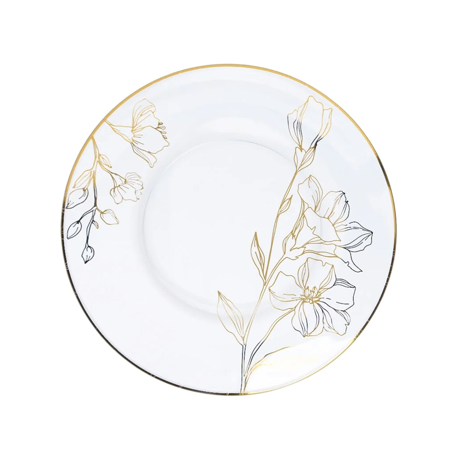 Set of 20 Disposable Clear Plastic Dinner and Dessert Plates with Metallic Gold Floral Design