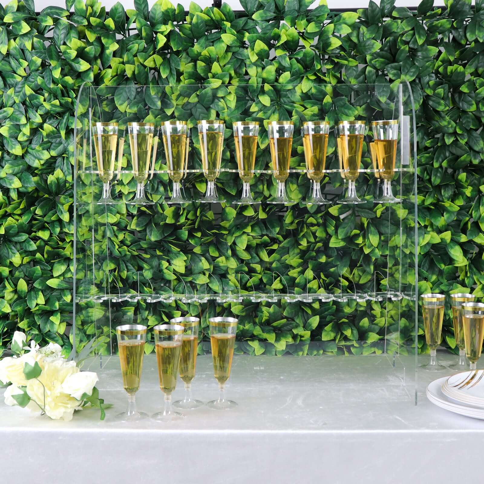 Clear 2-Tier Acrylic Champagne Glass Holder Display Stand - Ideal for Events & DIY Bars, 18 Hooks Included