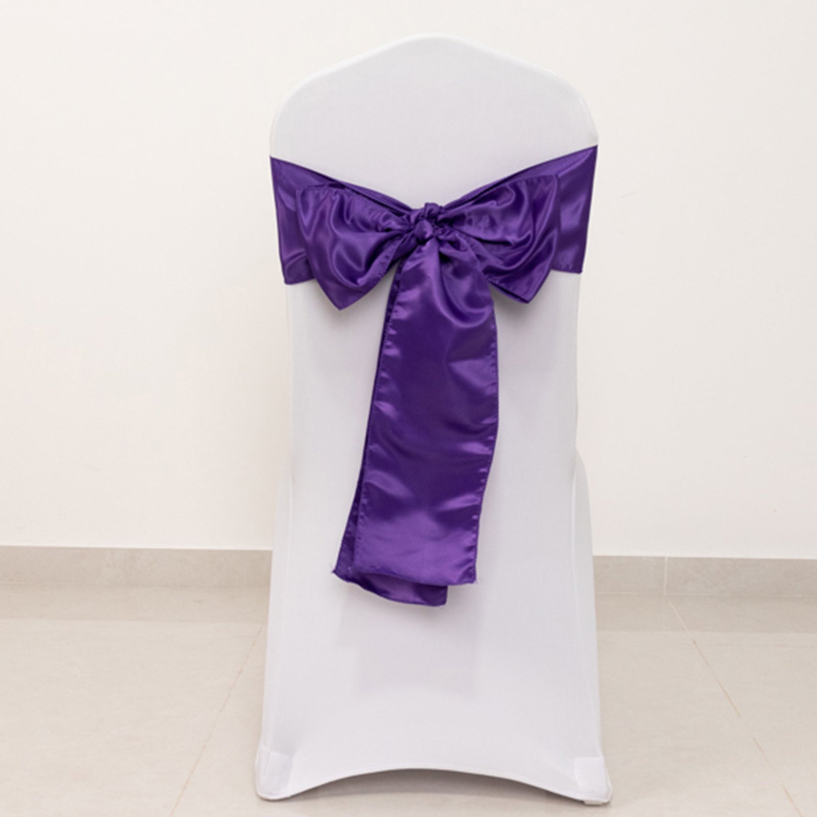 5-Piece Set of Purple Lamour Satin 6x106 Chair Sashes - Reusable Decorative Bows