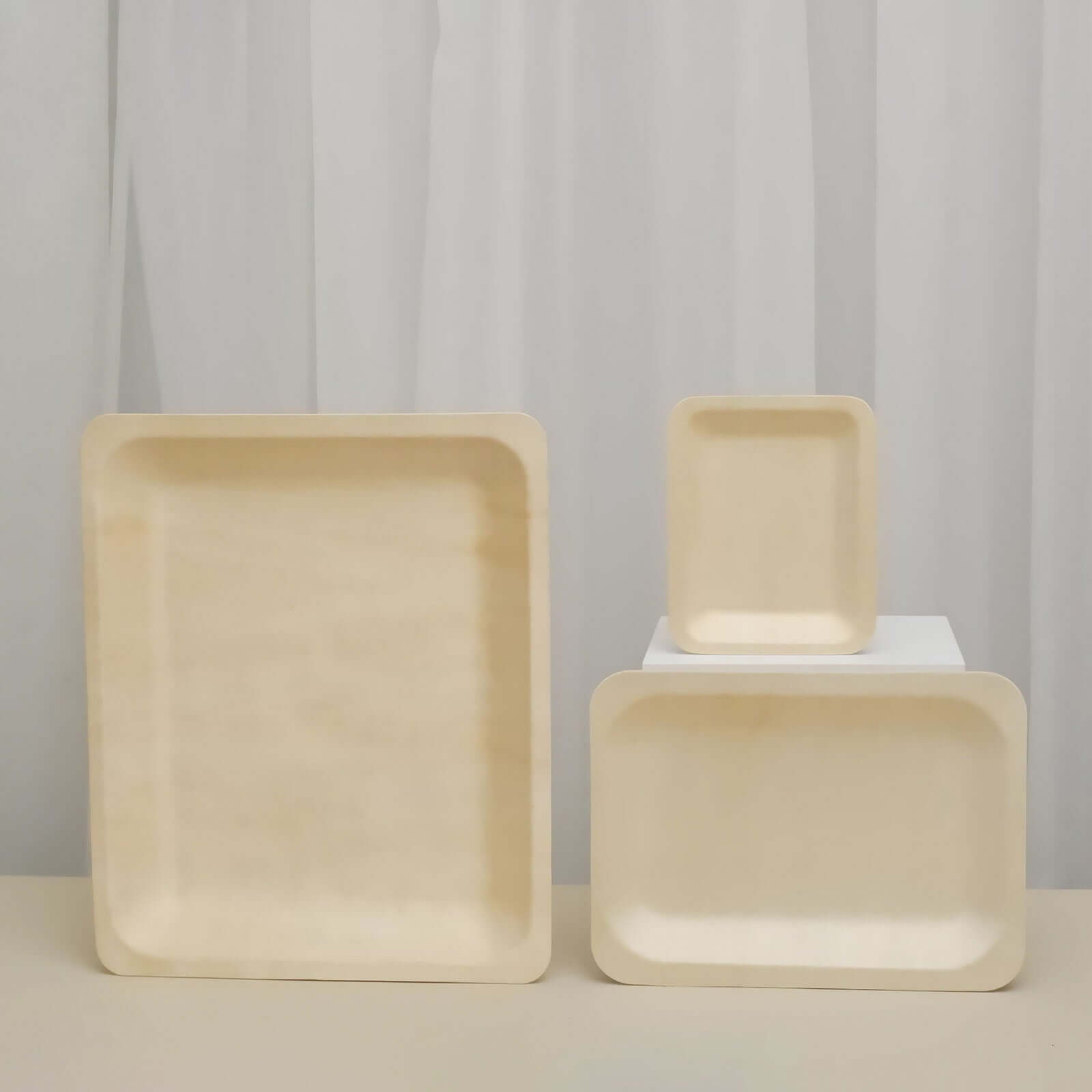 25-Pack Natural Birchwood 5x8 Rectangle Disposable Dessert Plates - Ideal for Special Events