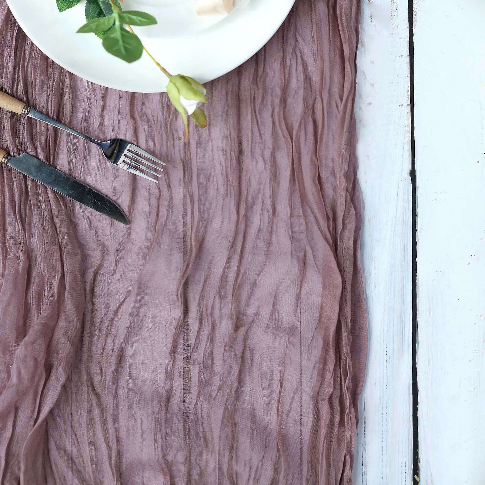 Exclusive Violet Amethyst Cheesecloth Gauze 10ft Table Runner for Rustic Boho Events