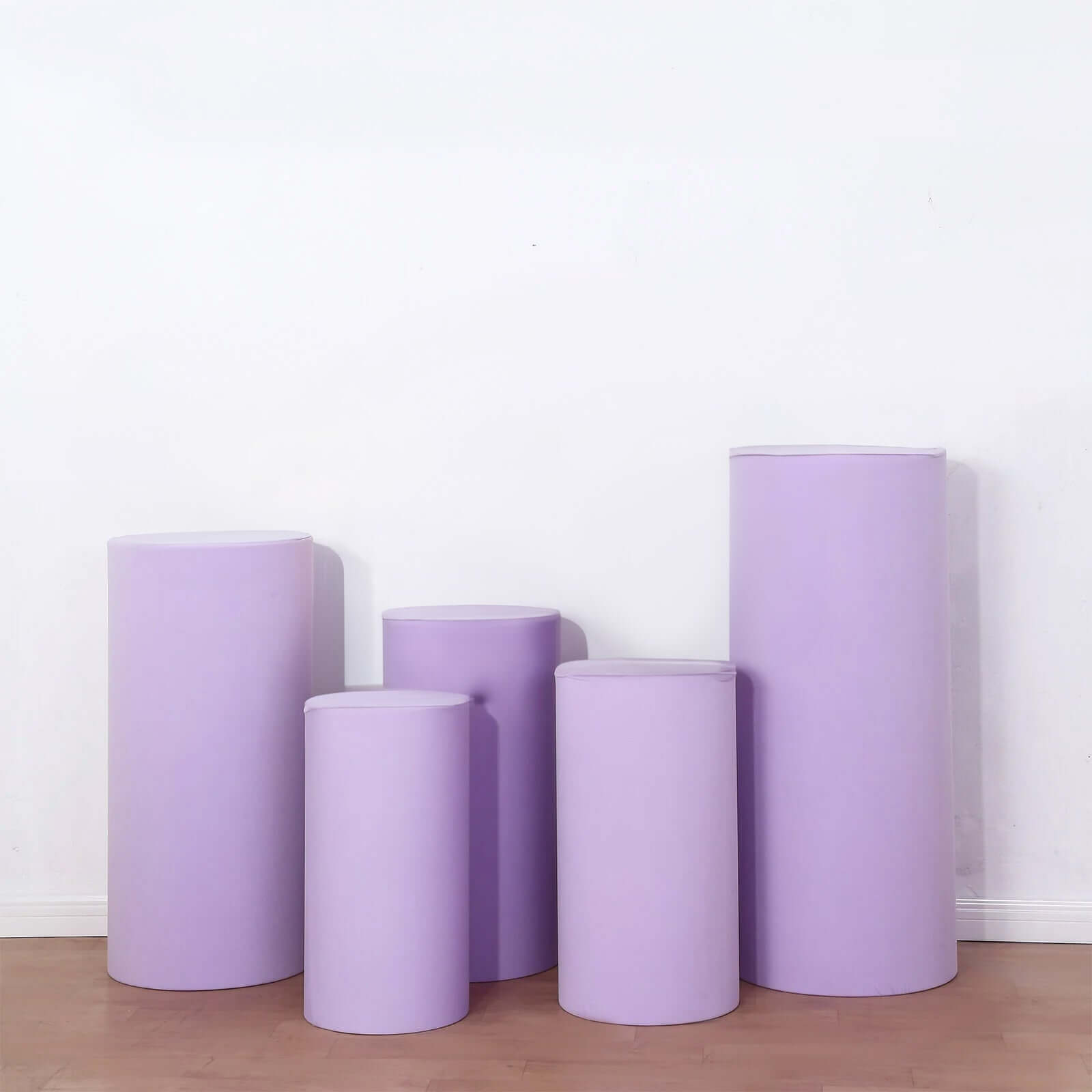 Hot Sale! Set of 5 Lavender Spandex Cylinder Pedestal Stand Covers for Various Decorations