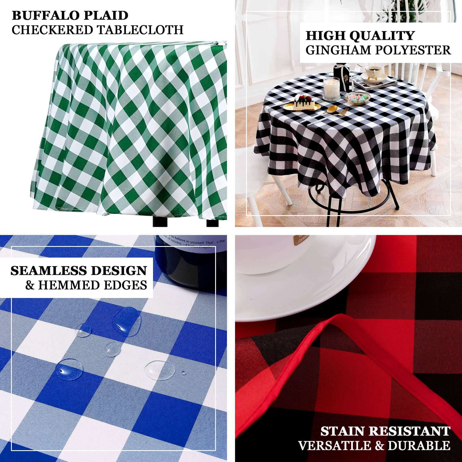 Hot! 70" Polyester Round Checkered Buffalo Plaid Tablecloth in White/Blue