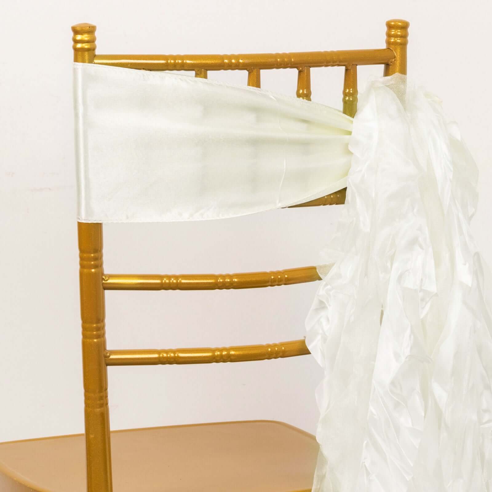 5-Pack Ivory Chiffon Satin Chair Sashes with Curly Willow Style - Easy Installation