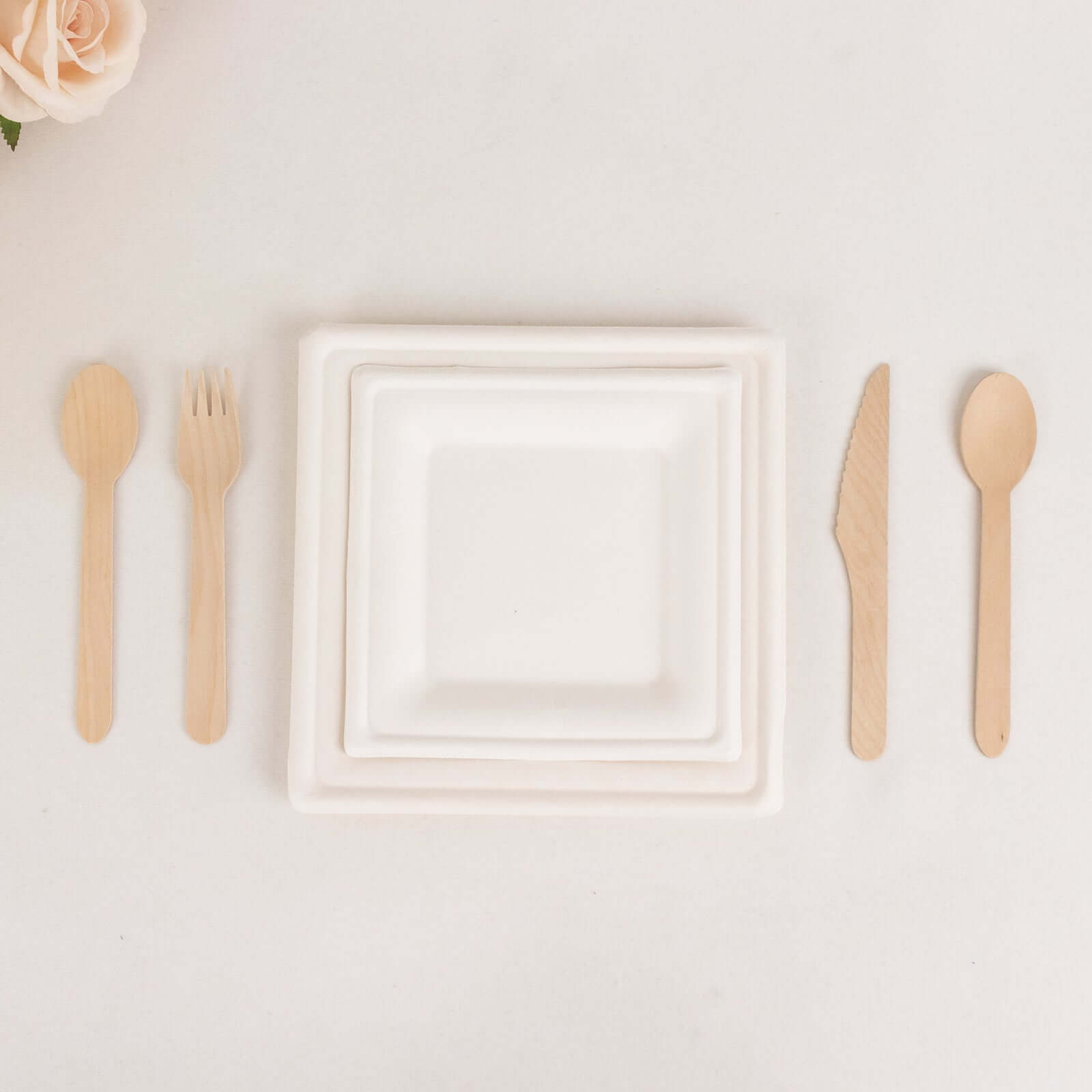 50-Pack White Biodegradable Bagasse 6" Square Dessert Plates - Ideal for Outdoor & Eco-Friendly Celebrations