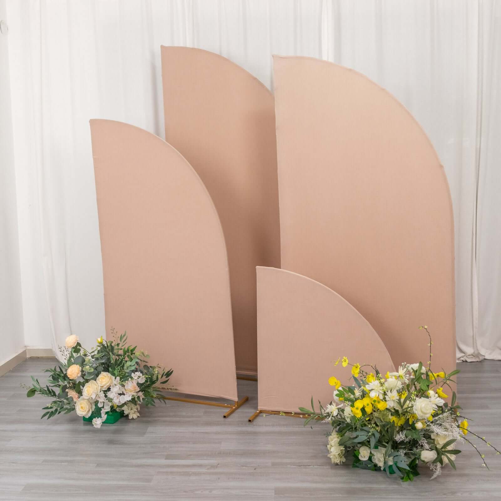 Exclusive Set of 4 Custom-Fitted Matte Nude Spandex Half Moon Wedding Arch Covers - Various Sizes