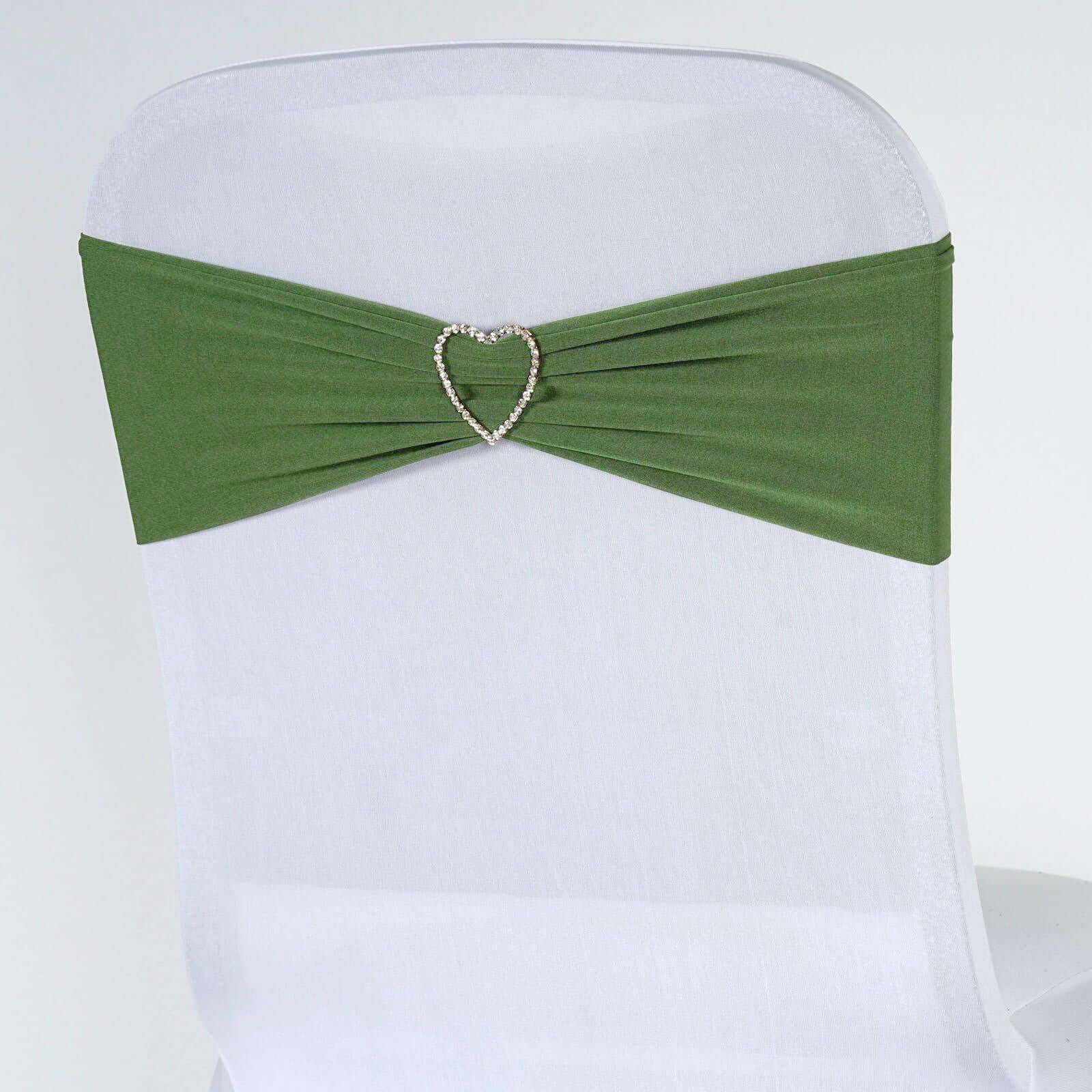 5-Pack Olive Green Stretch Spandex Chair Sashes - Heavy Duty, Fitted Finish