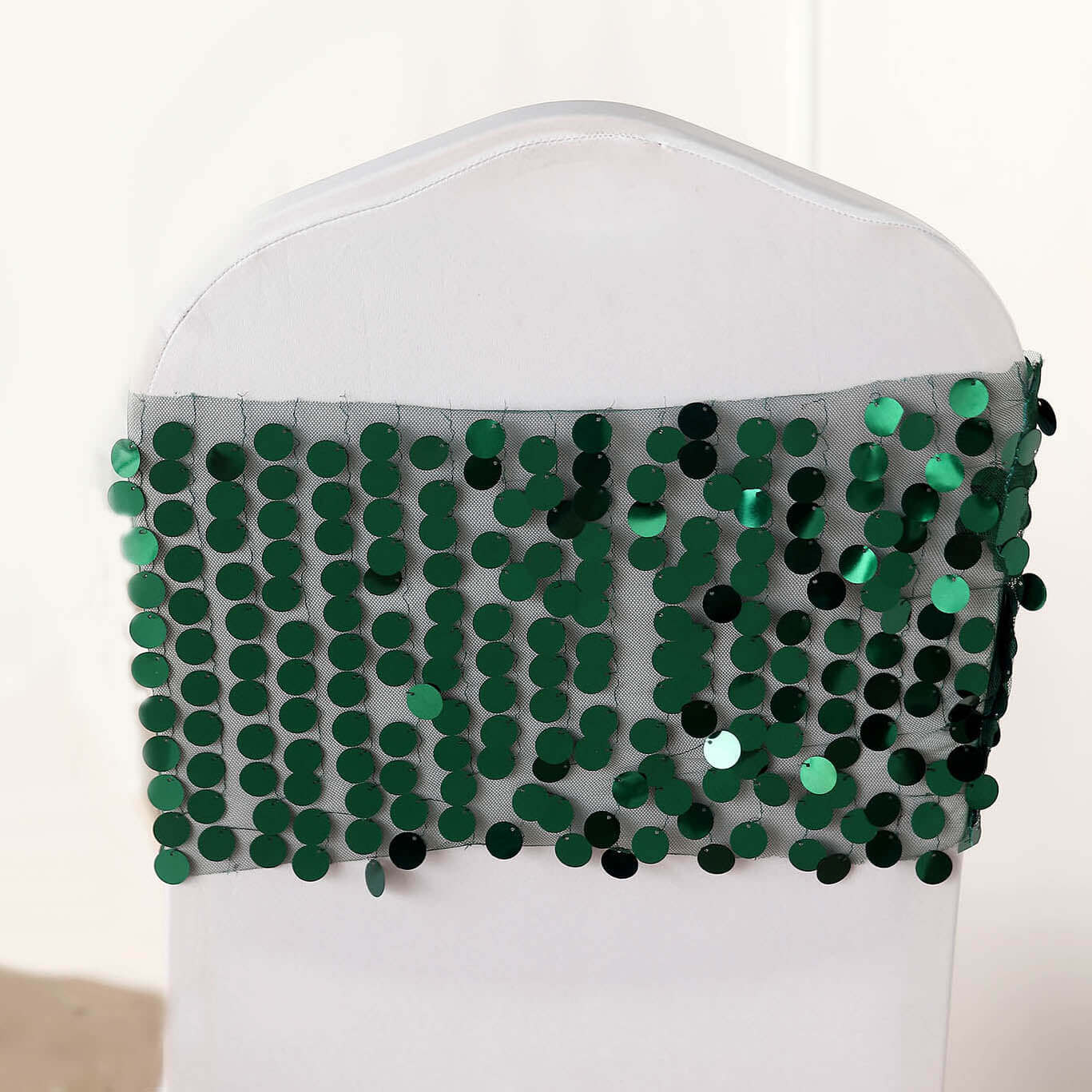 5-Pack Hunter Emerald Green Payette Sequin Chair Sash Bands - Ideal Decor for Weddings & Gatherings
