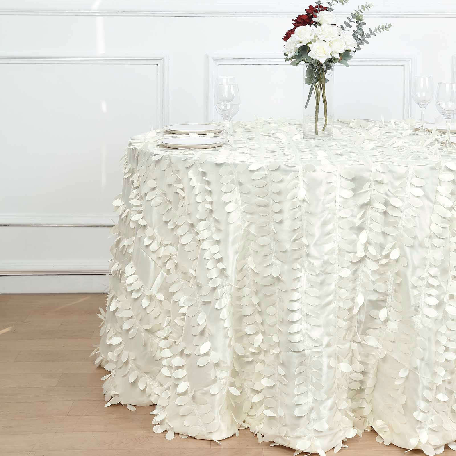 Hot Sale! Ivory Taffeta 120-Inch Round Tablecloth with 3D Leaf Petal Design