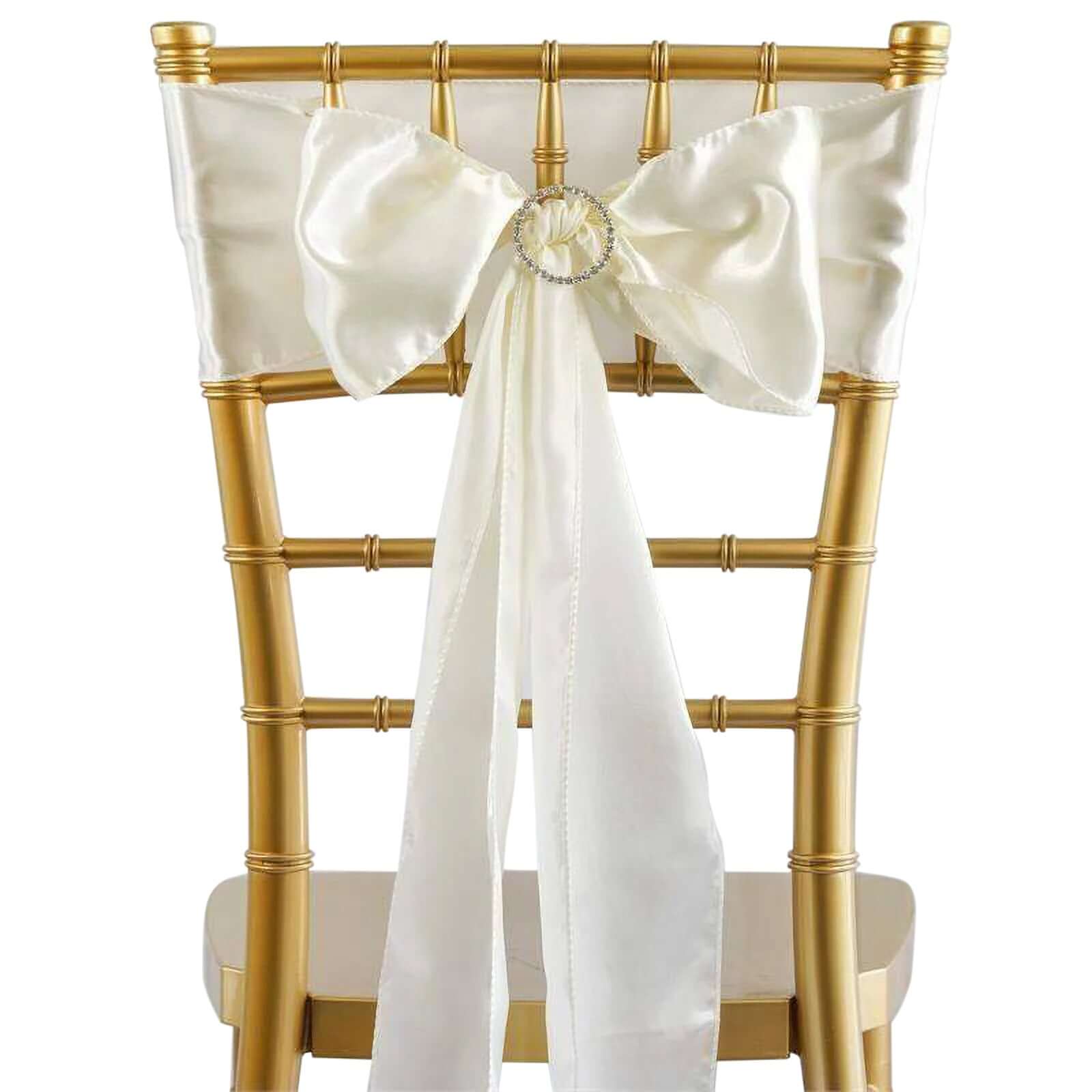 5-Pack Ivory Satin Chair Sashes - Durable, Shiny Bows for Events
