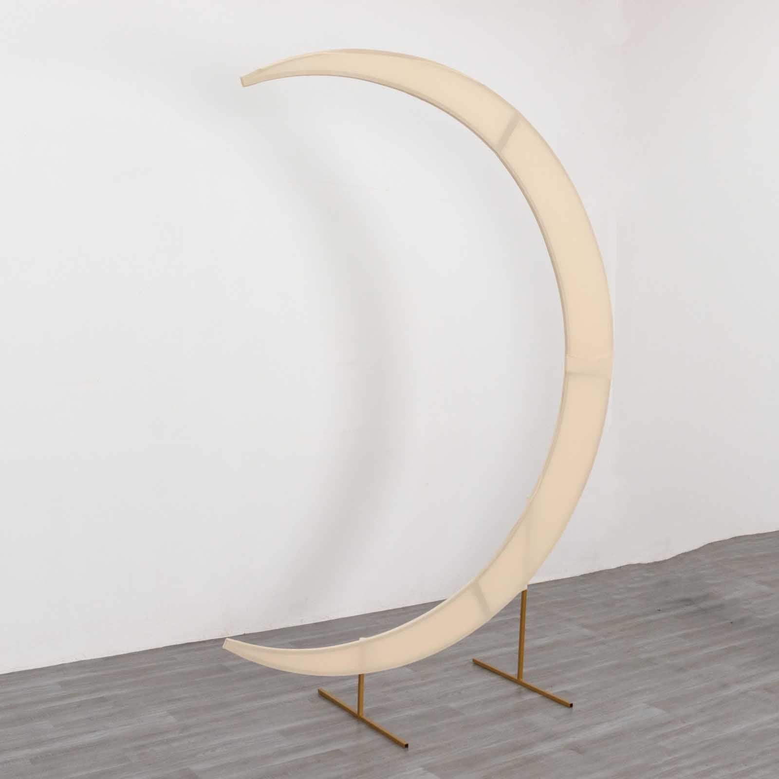 Custom-Fit 7.5ft Beige Spandex Crescent Moon Wedding Arch Cover - High Quality & Reusable
