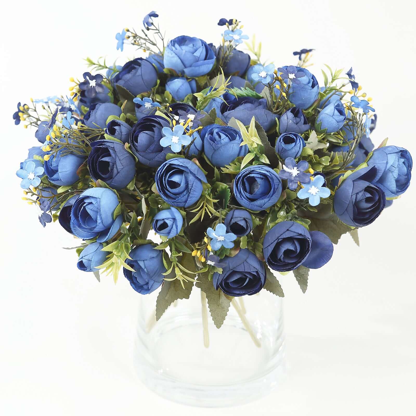 4-Pack Navy Blue Artificial Ranunculus Silk Flower Bouquets for Bridal and Decor
