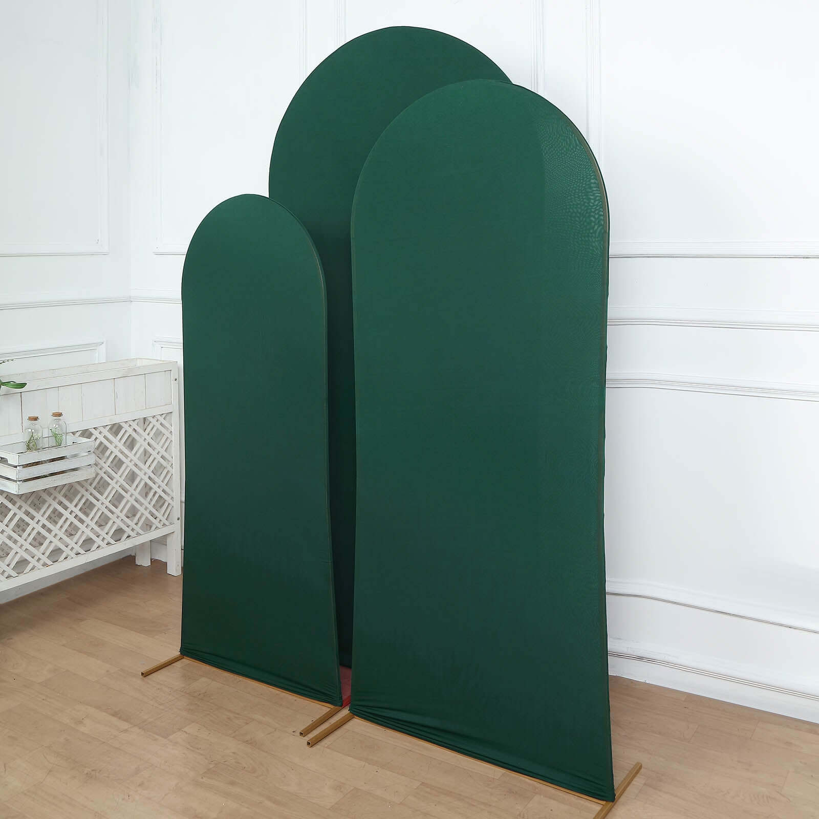 3-Piece Matte Hunter Emerald Green Spandex Fitted Covers for Round Top Chiara Wedding Arch (5ft, 6ft, 7ft)