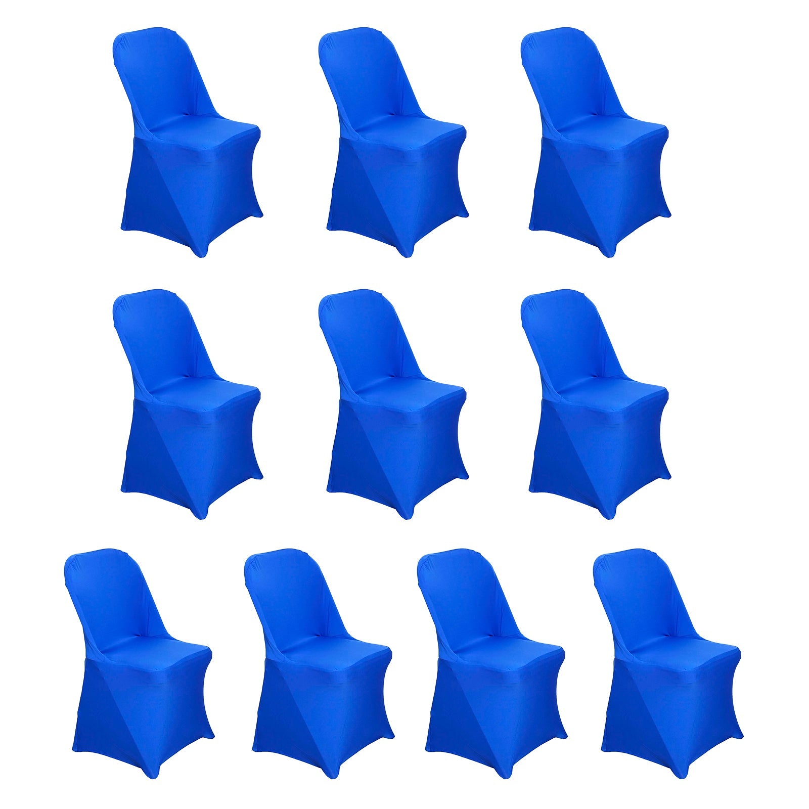 10-Piece Set of Royal Blue Stretch Spandex Chair Covers for Folding Chairs - Durable 160GSM Slipcovers