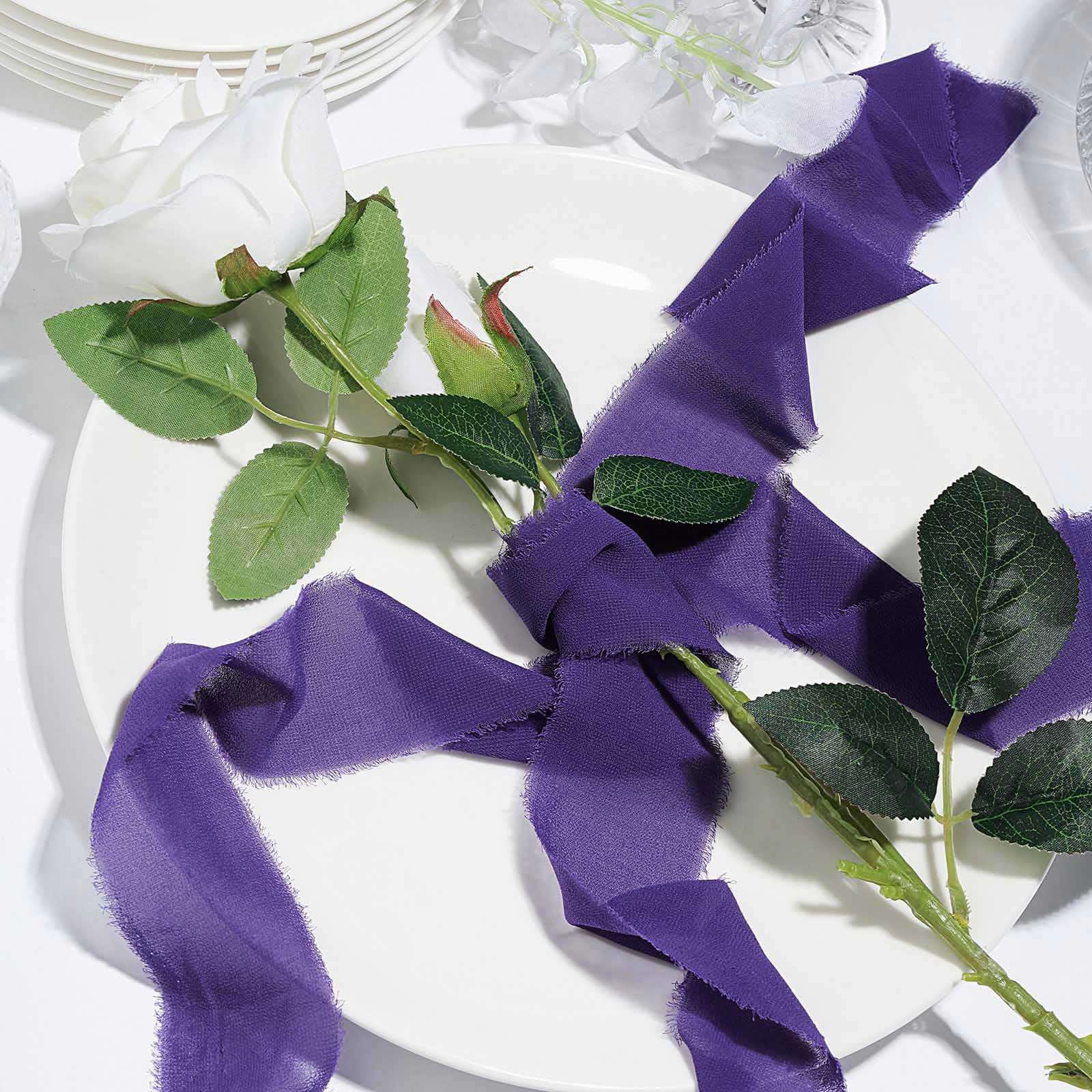 2-Pack 6-Yard Purple Silk-Like Chiffon Linen Ribbon Rolls for Wedding Decor & Gift Wrapping