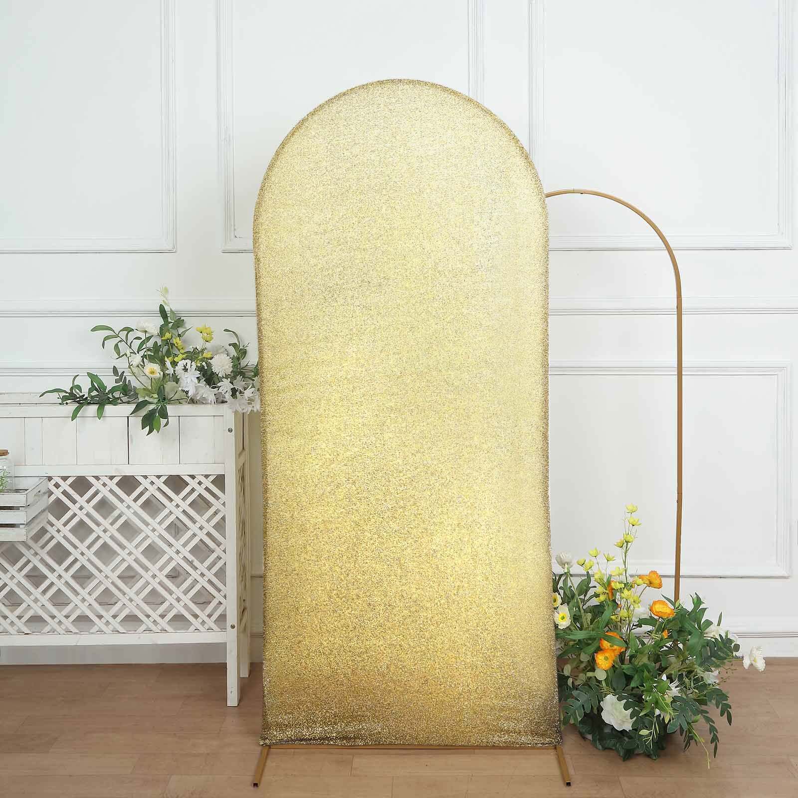 6ft Champagne Shimmer Tinsel Spandex Cover for Fitted Round Top Wedding Arch Stand